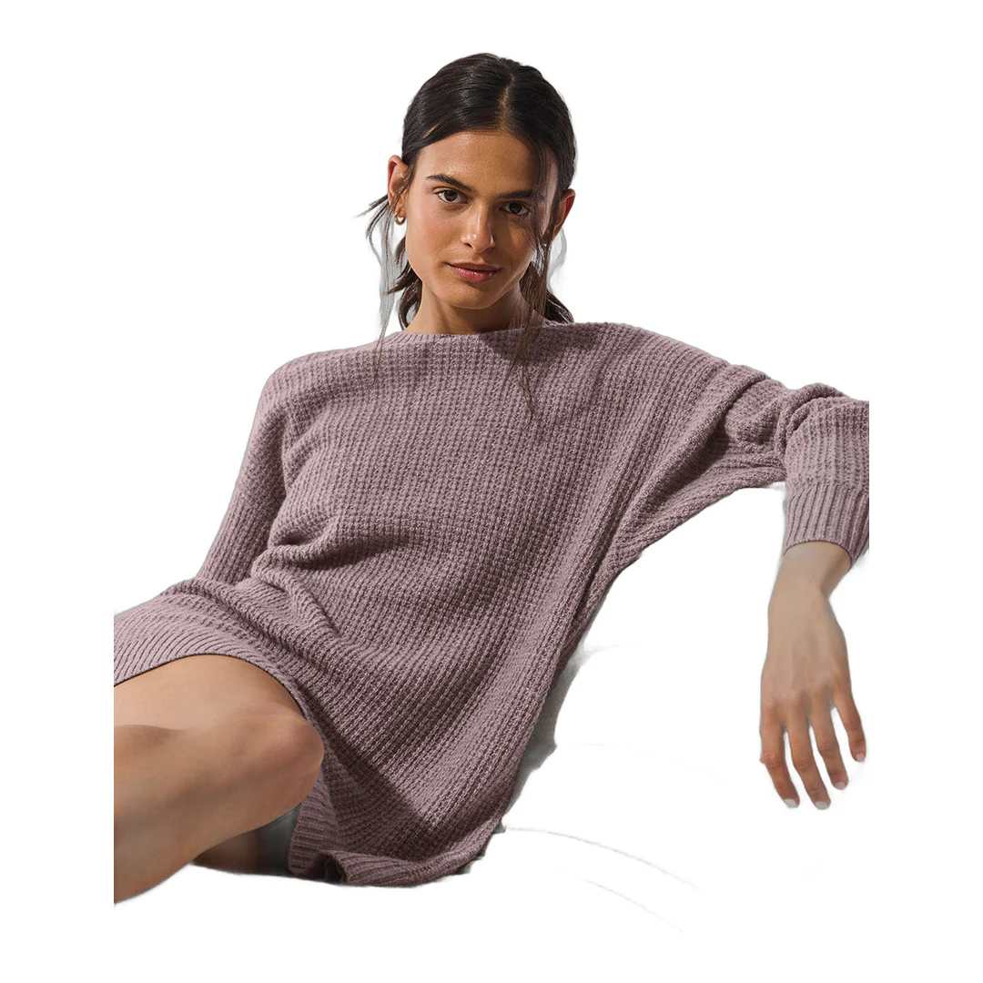alo Cashmere Plush Waffle Dress - Mushroom Heather - Image 4