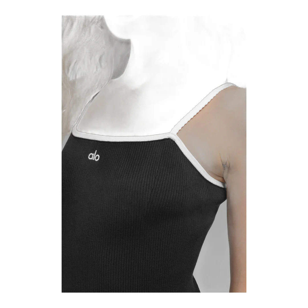 alo Ribbed Sweater Knit Highline Dress - Black/White - Image 3