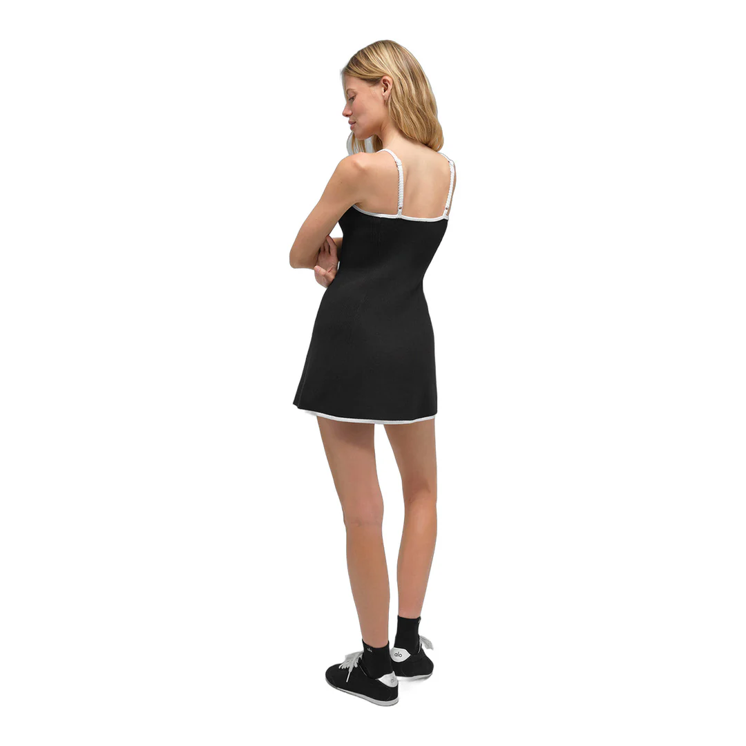 alo Ribbed Sweater Knit Highline Dress - Black/White - Image 5