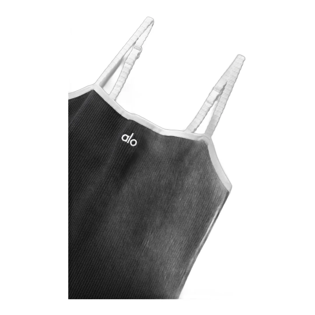 alo Ribbed Sweater Knit Highline Dress - Black/White - Image 6
