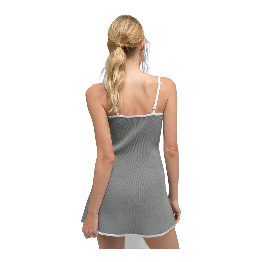 alo Ribbed Sweater Knit Highline Dress - Lunar Grey/White - Image 3