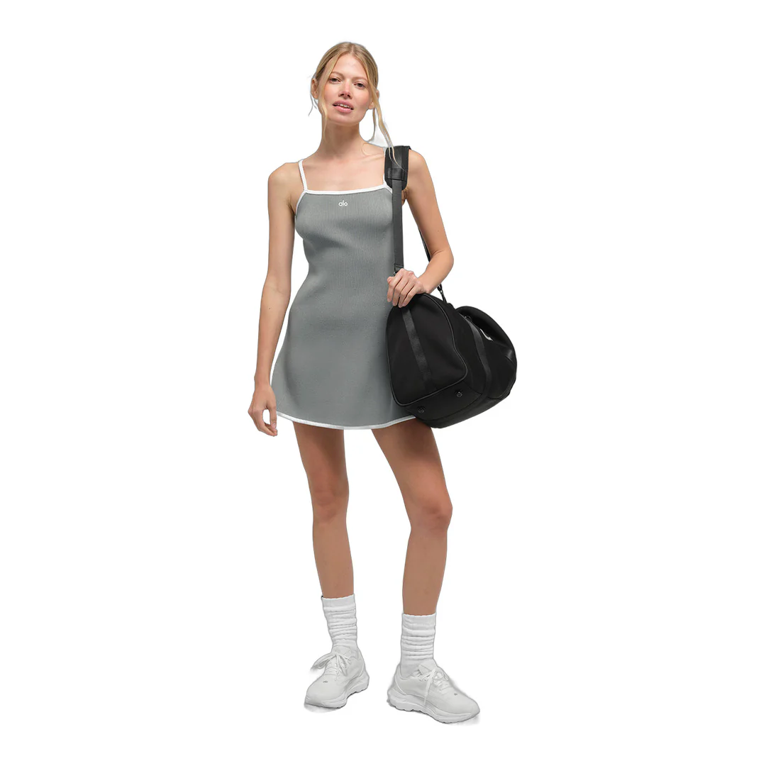 alo Ribbed Sweater Knit Highline Dress - Lunar Grey/White - Image 4
