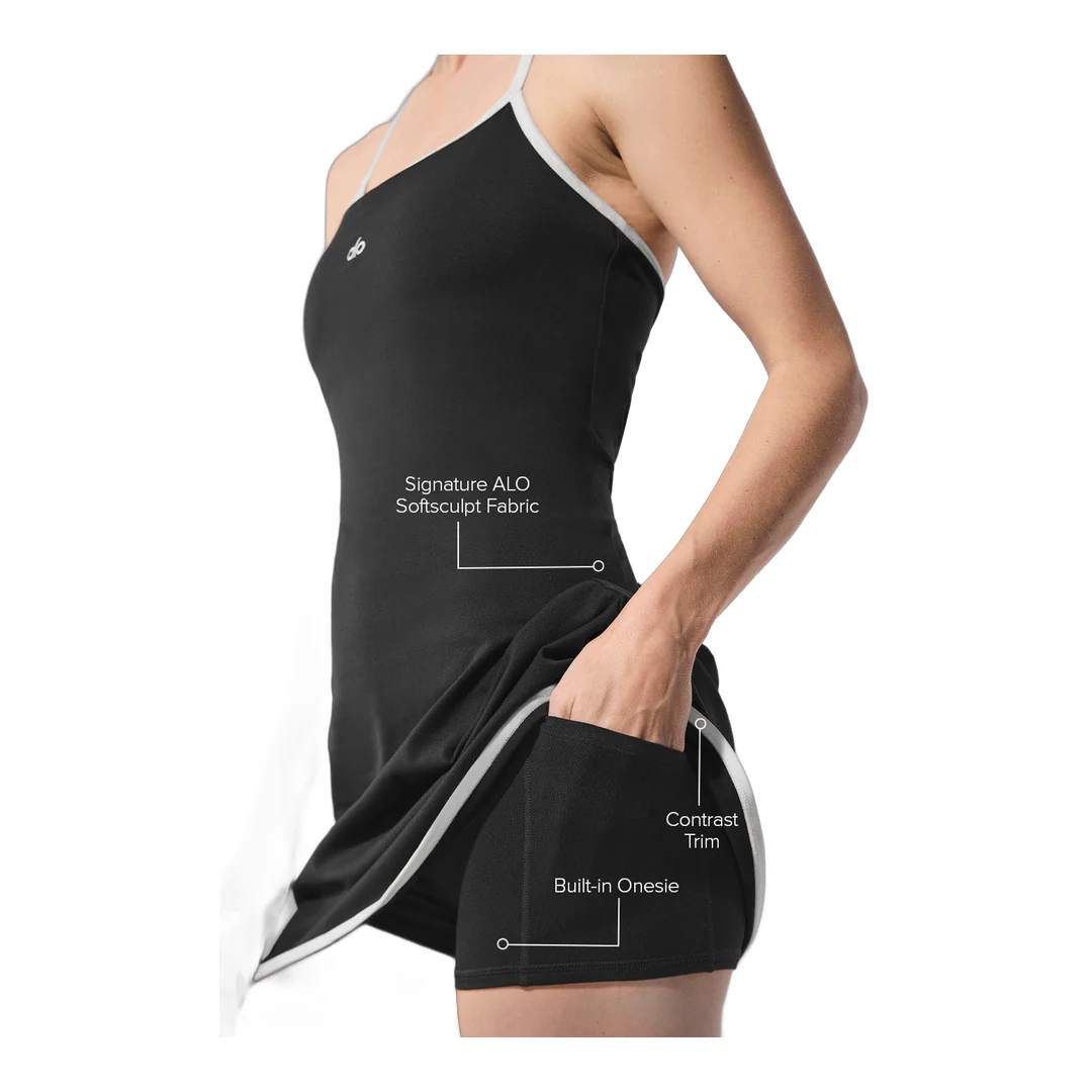 alo ALO Softsculpt Halter Tennis Dress - Black/White - Image 2