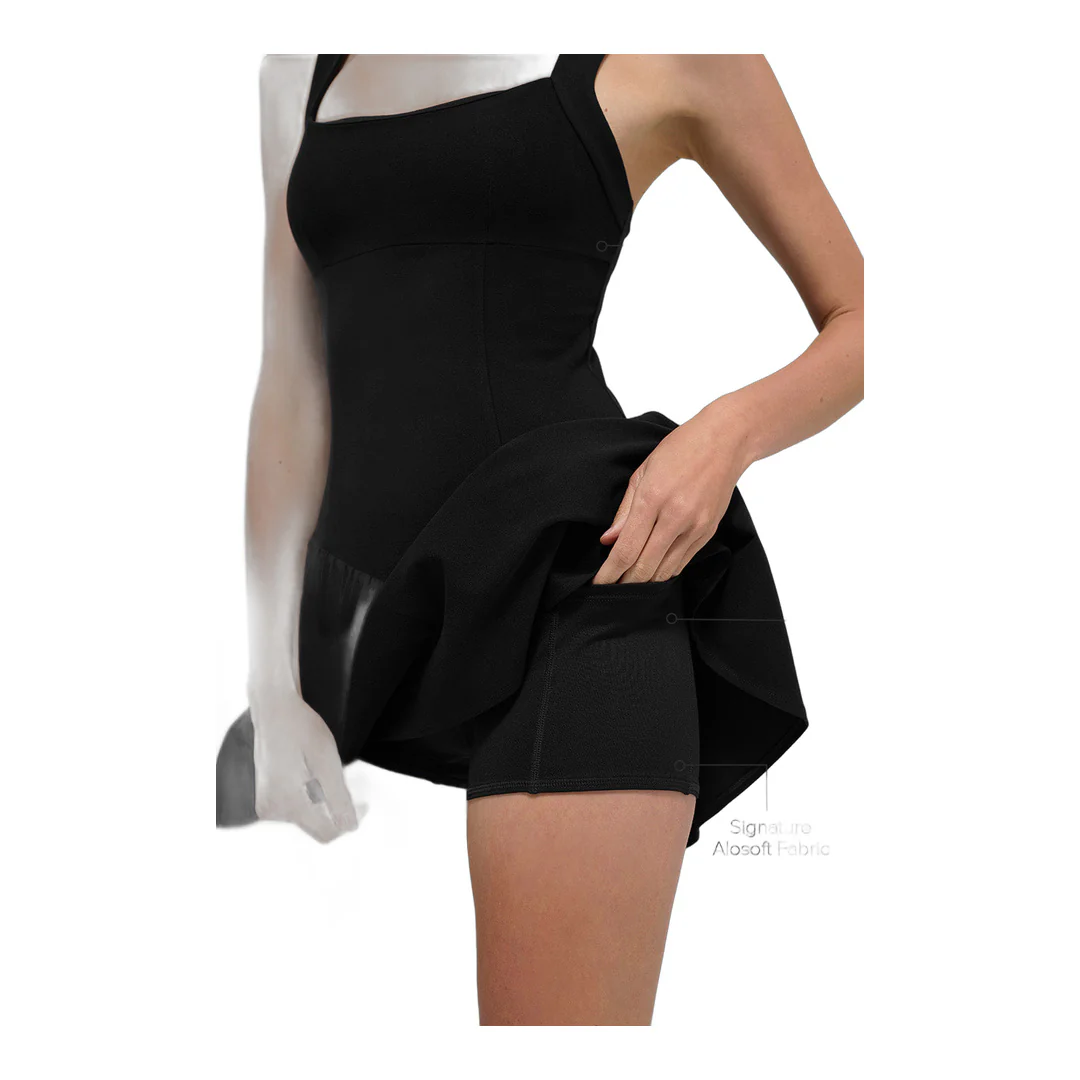 alo Alosoft Break Point Tennis Dress - Black - Image 2