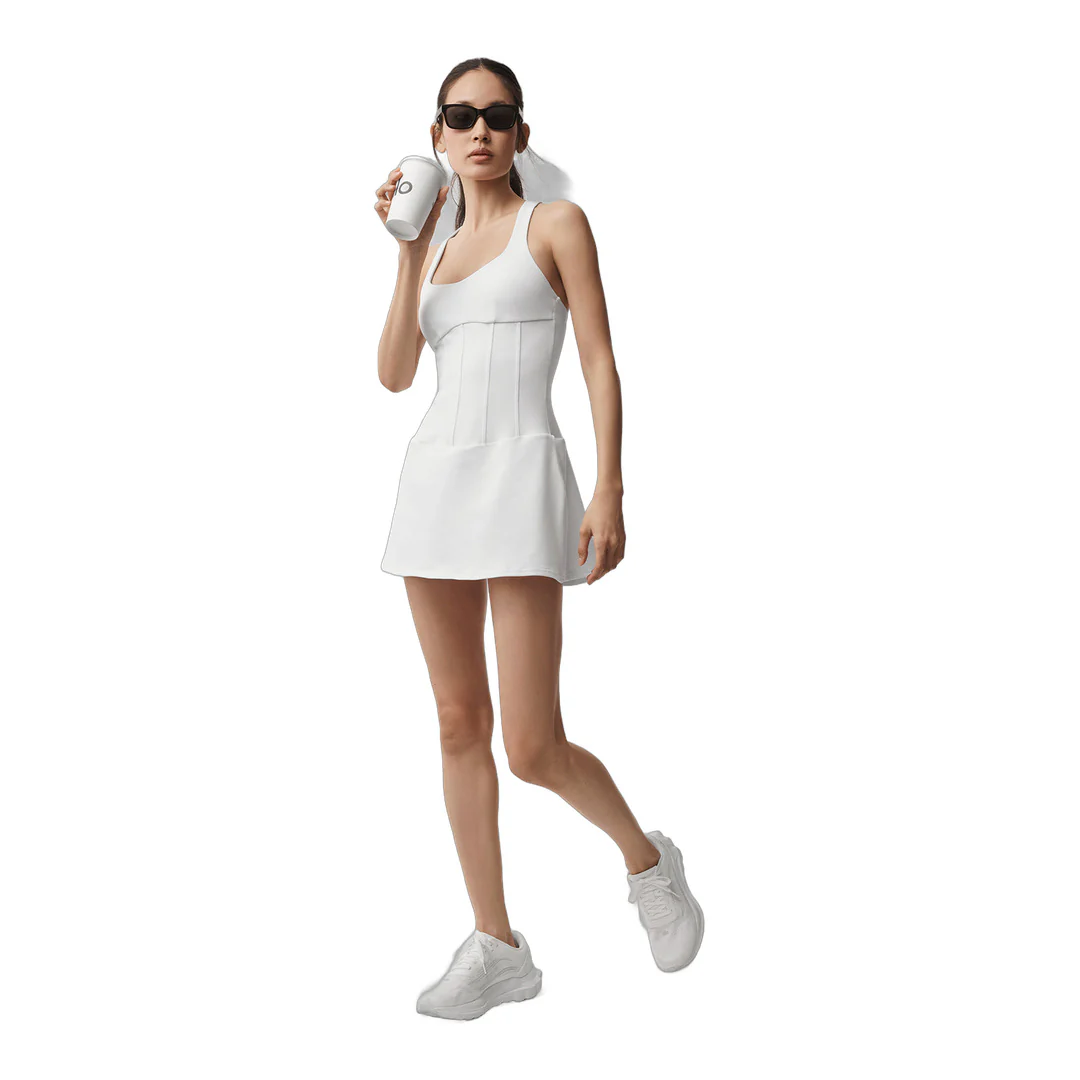 alo Airbrush Sparks Fly Corset Tennis Dress - White