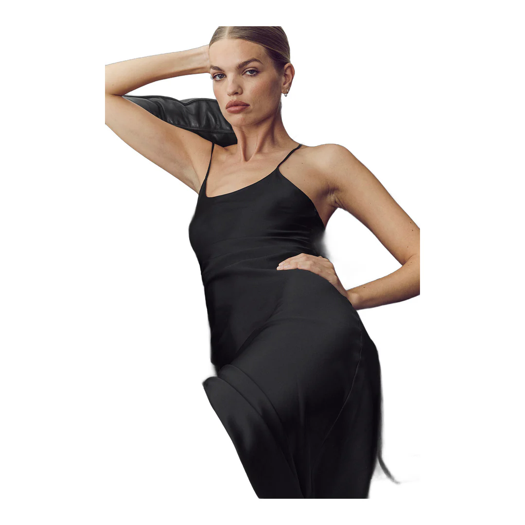 alo Silk Luminous Slip Dress - Black - Image 4