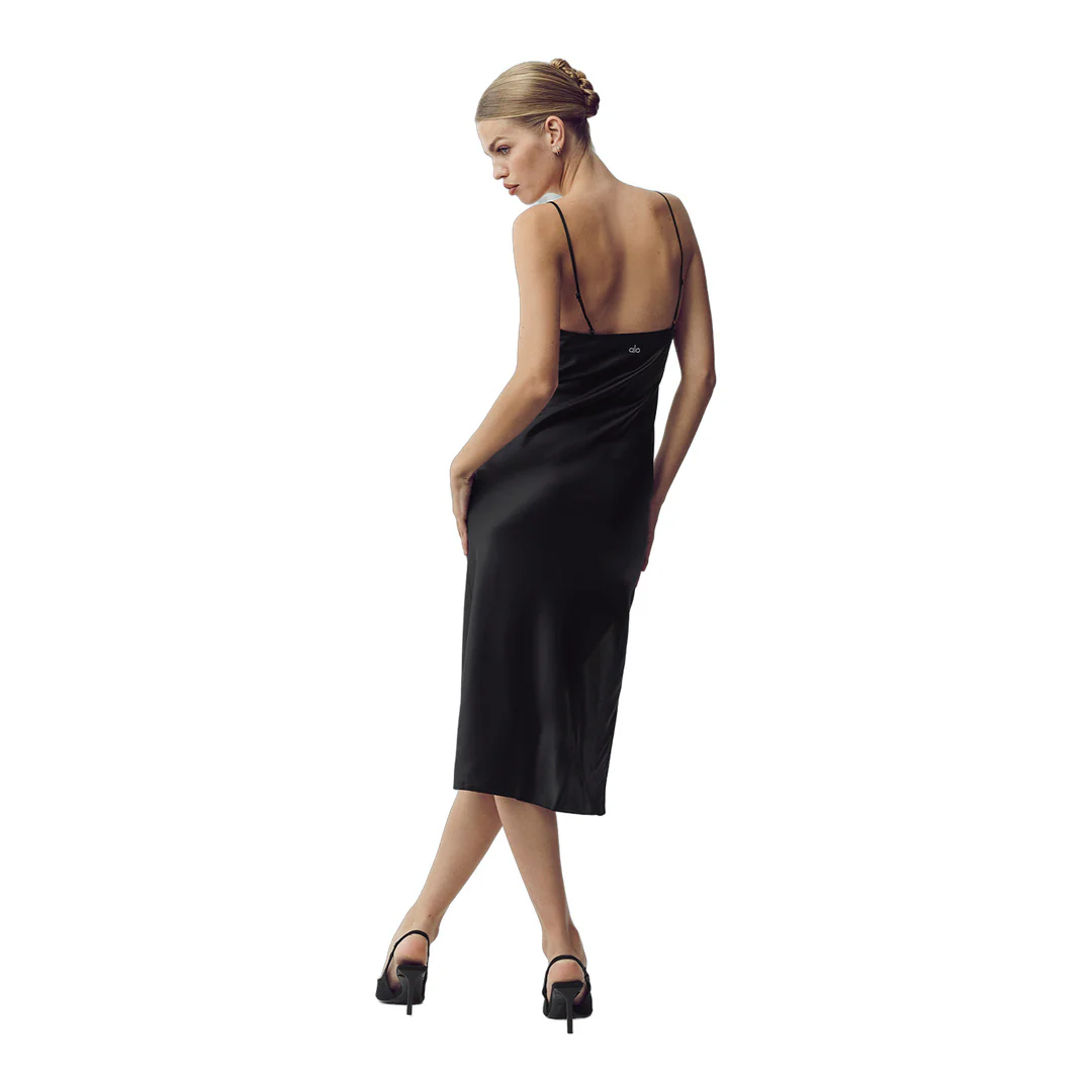 alo Silk Luminous Slip Dress - Black - Image 5