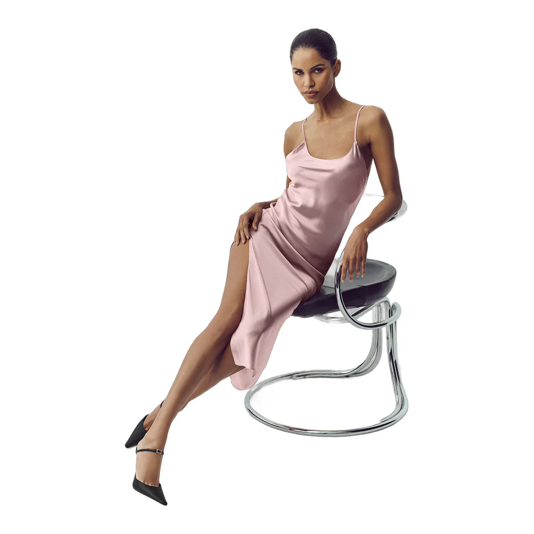 alo Silk Luminous Slip Dress - Pink Champagne - Image 3