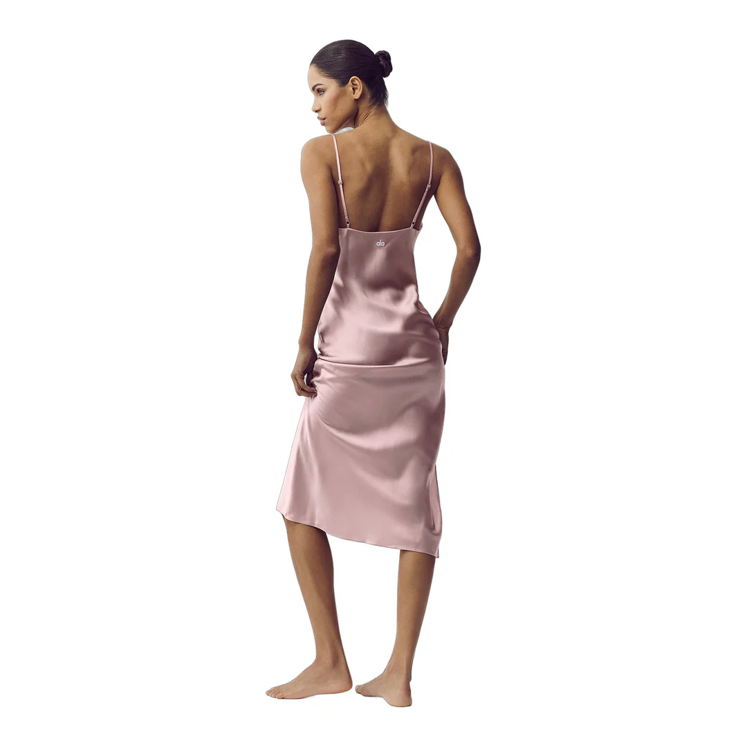 alo Silk Luminous Slip Dress - Pink Champagne - Image 4