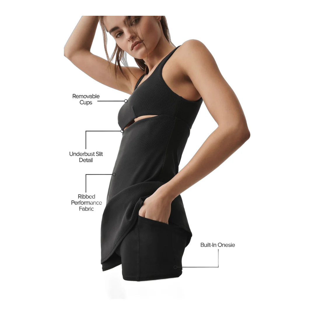alo Slice Tennis Dress - Black - Image 2