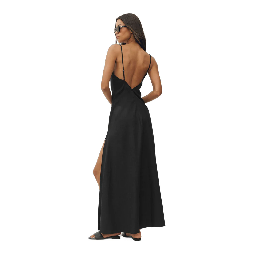 alo Linen Blend Riviera Maxi Dress - Black - Image 2