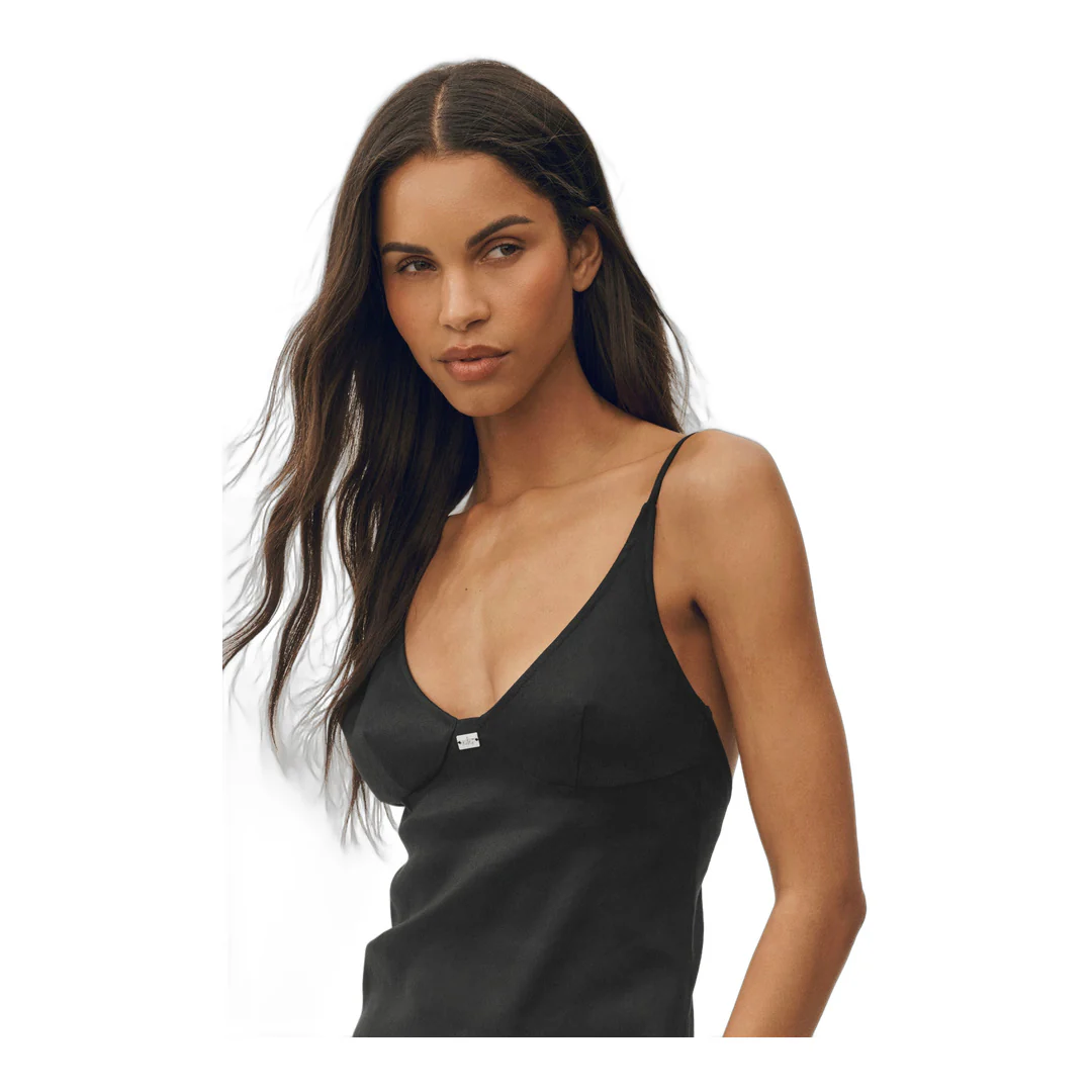 alo Linen Blend Riviera Maxi Dress - Black - Image 4