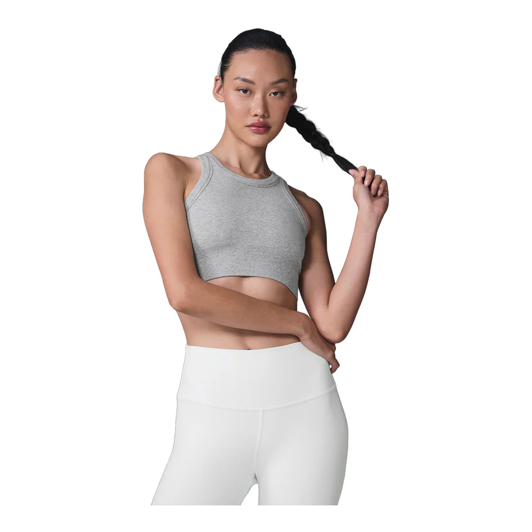 alo Seamless Delight High Neck Bra - Athletic Heather Grey - Image 2