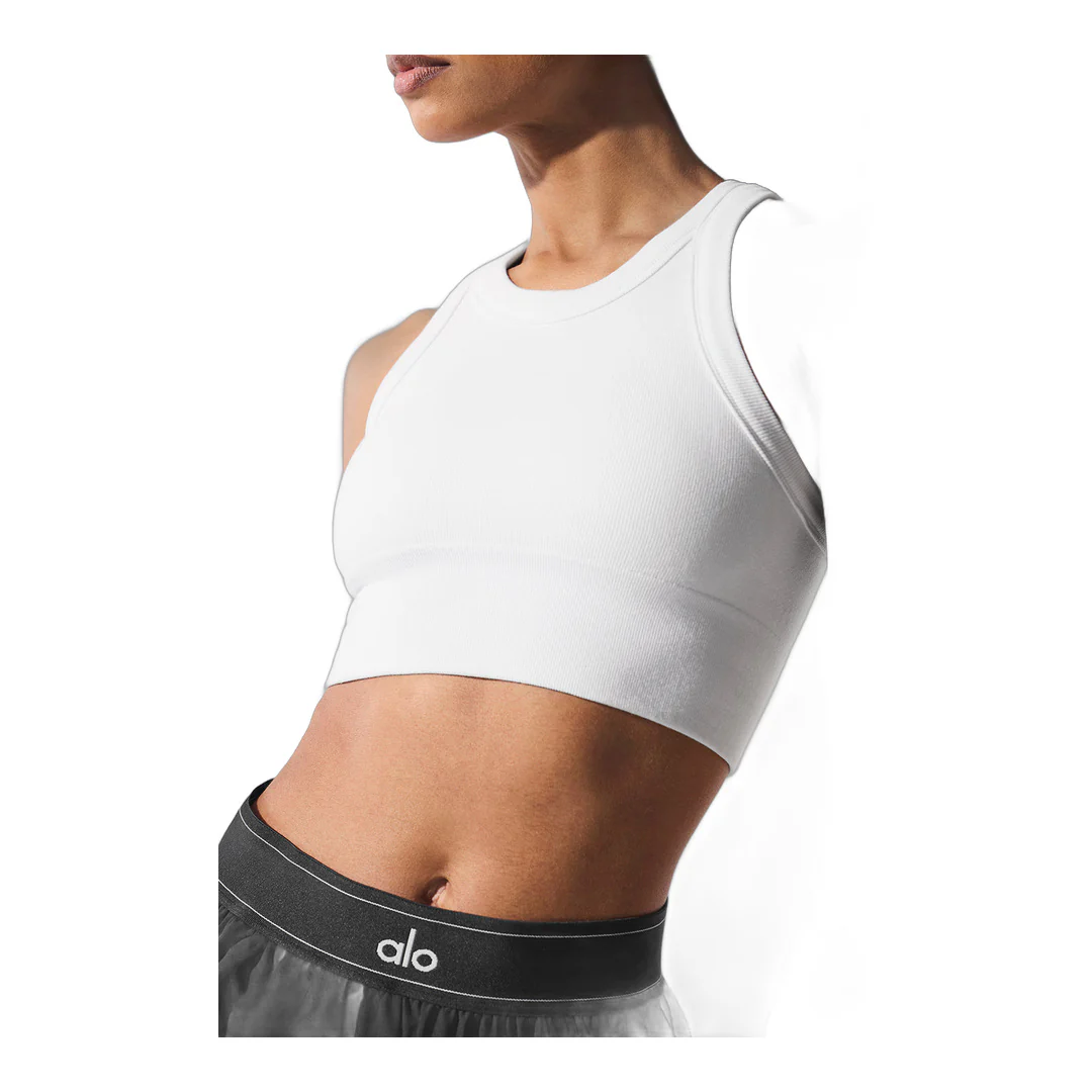 alo Seamless Delight High Neck Bra - White - Image 5