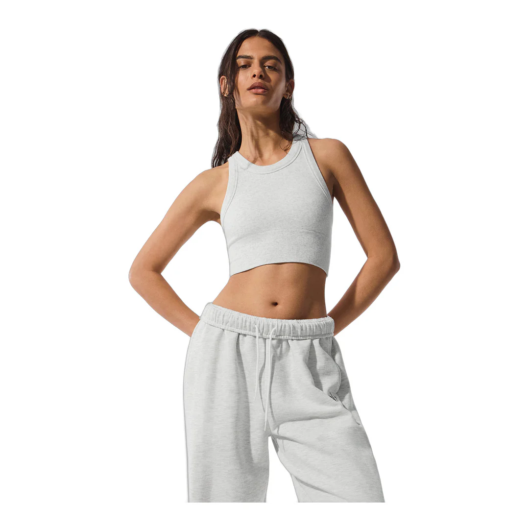 alo Seamless Delight High Neck Bra - White Heather