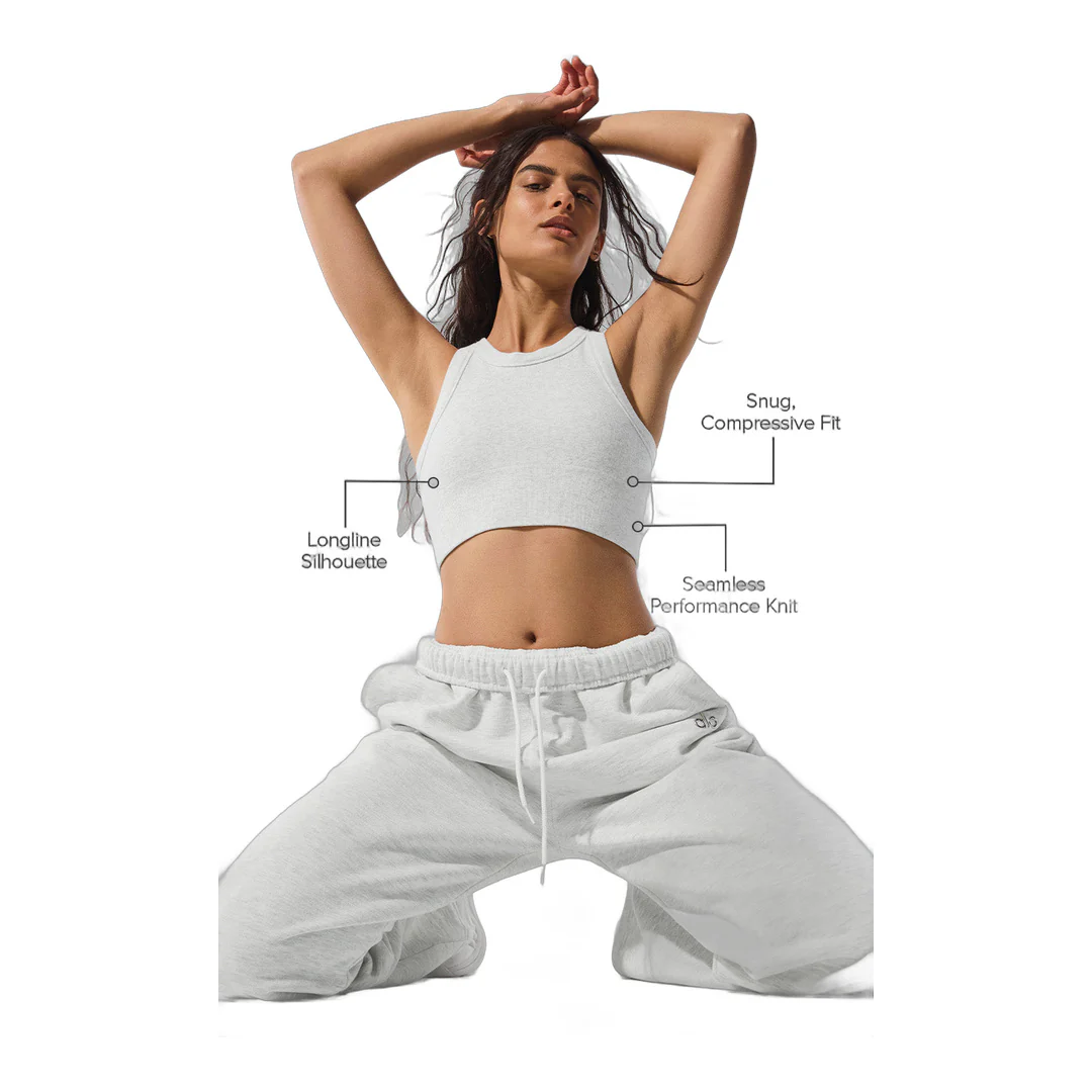 alo Seamless Delight High Neck Bra - White Heather - Image 2