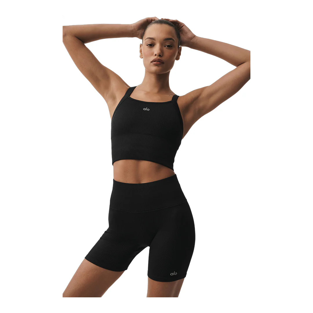 alo Seamless Ribbed Favorite Bra Tank - Black - Image 3