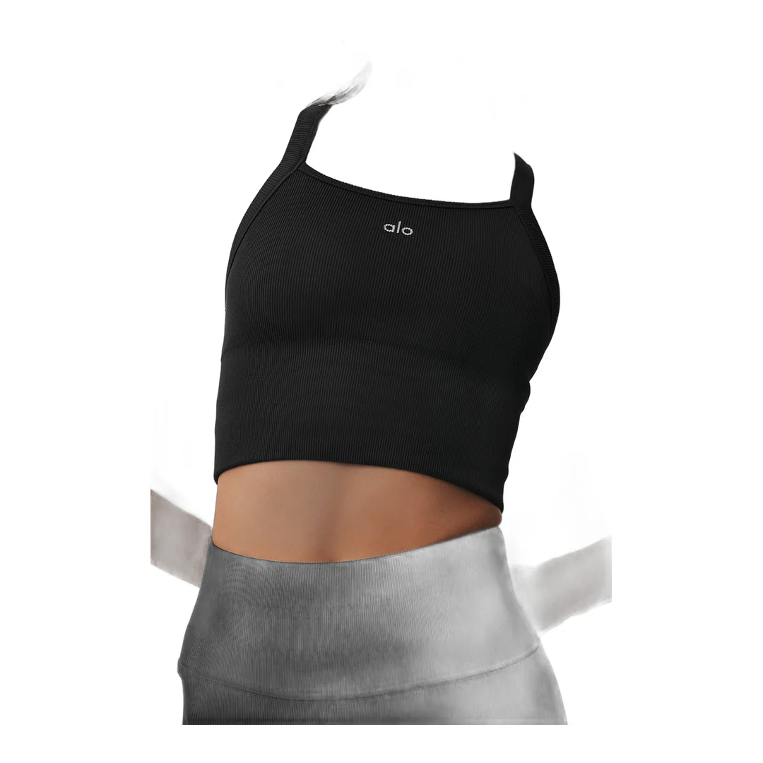 alo Seamless Ribbed Favorite Bra Tank - Black - Image 4