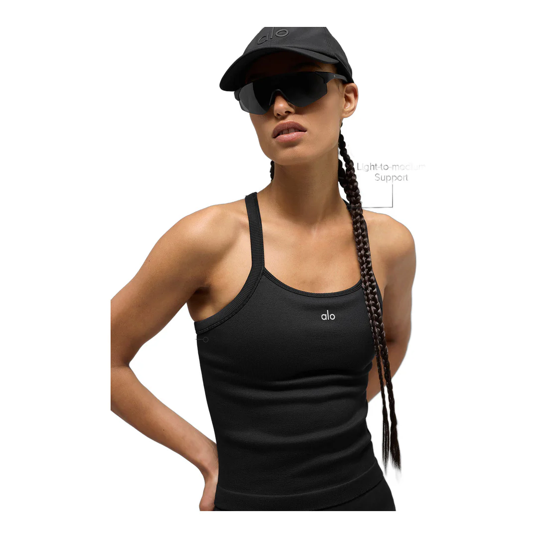 alo Seamless Ribbed Favorite Full Length Bra Tank - Black - Image 2