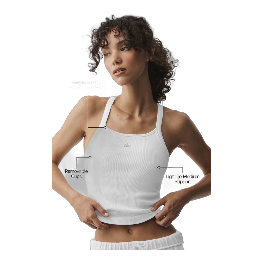 alo Seamless Ribbed Favorite Full Length Bra Tank - White - Image 2