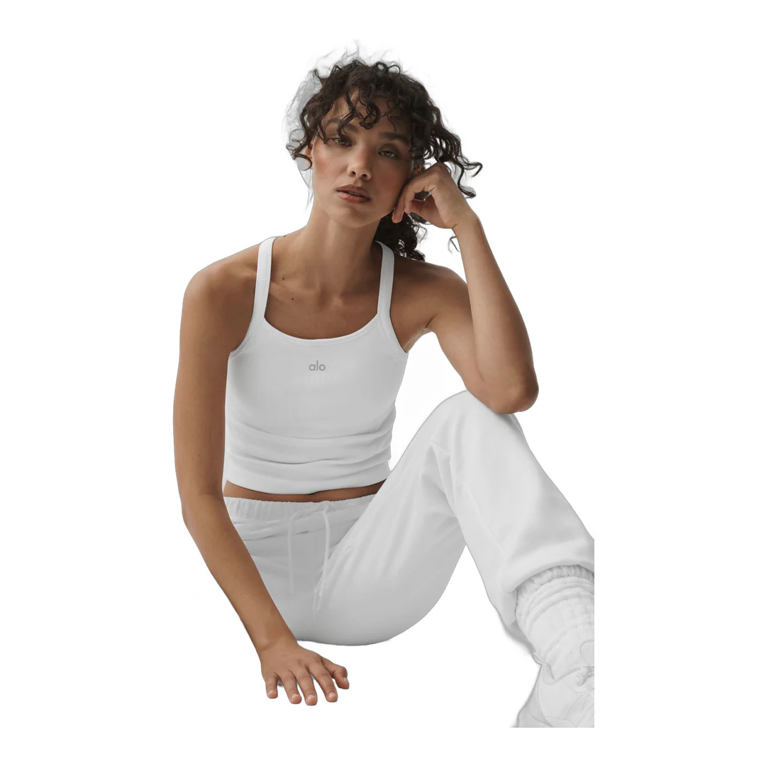 alo Seamless Ribbed Favorite Full Length Bra Tank - White - Image 4