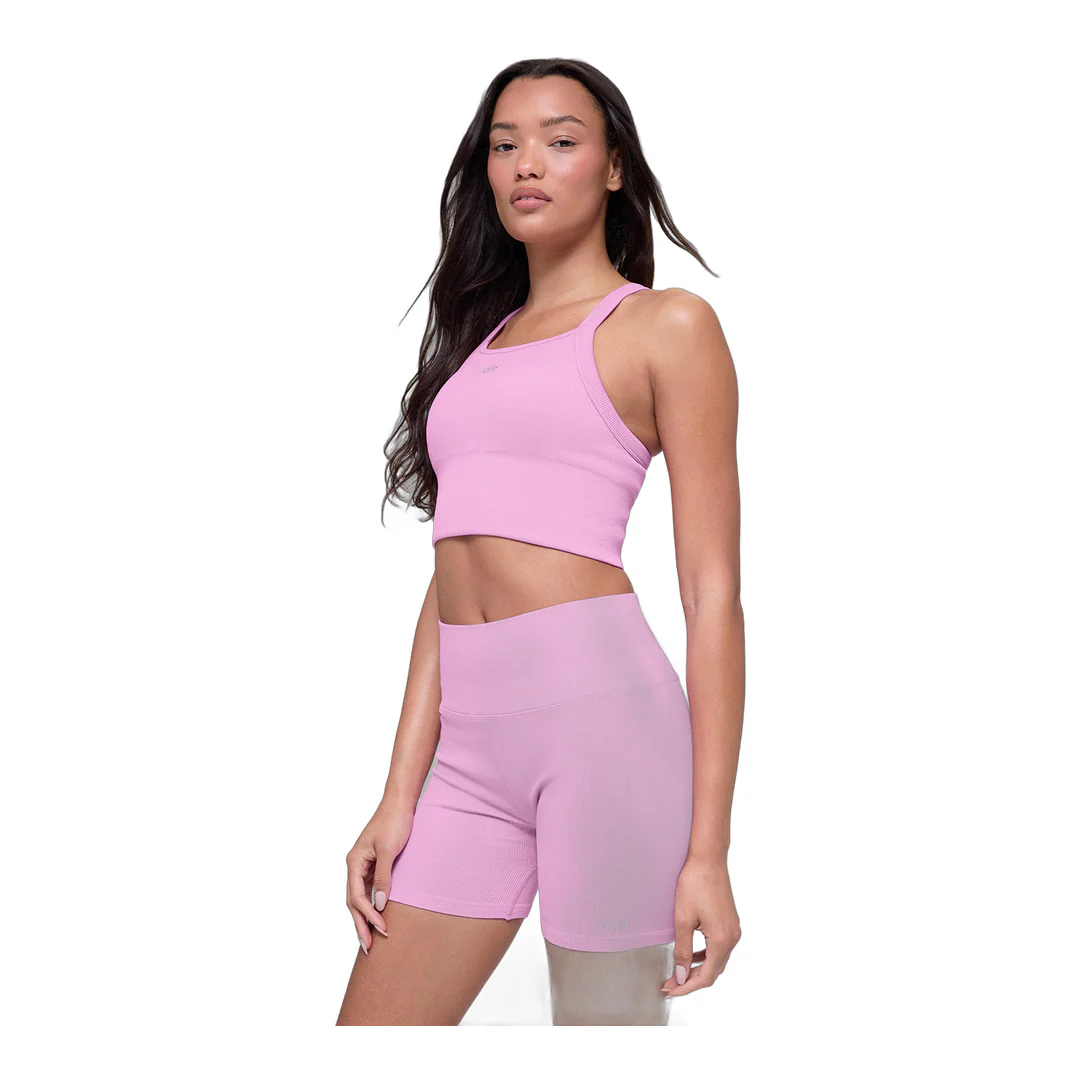 alo Seamless Ribbed Favorite Bra Tank - Candy Heart Pink - Image 2