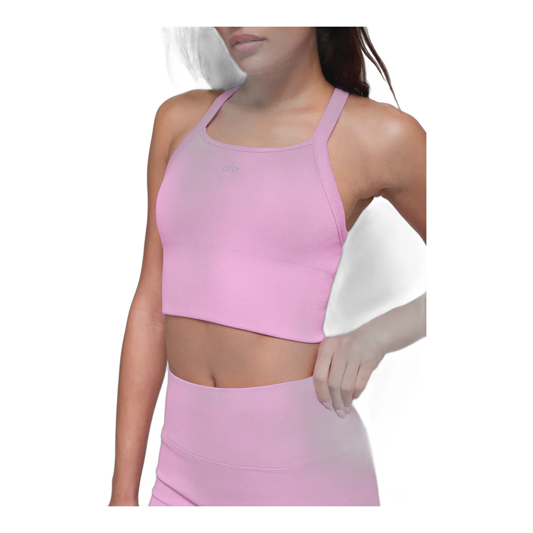 alo Seamless Ribbed Favorite Bra Tank - Candy Heart Pink - Image 4