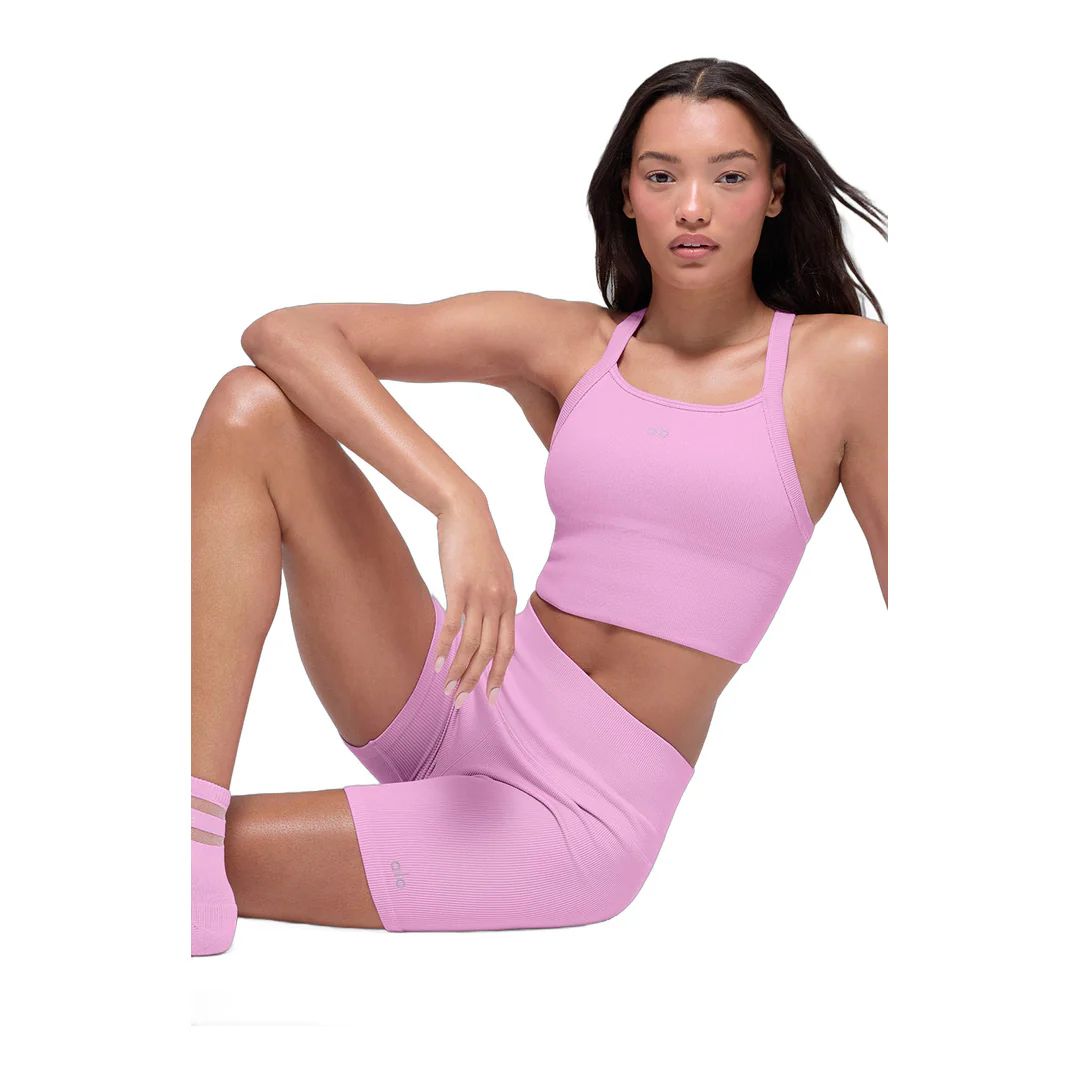 alo Seamless Ribbed Favorite Bra Tank - Candy Heart Pink - Image 5