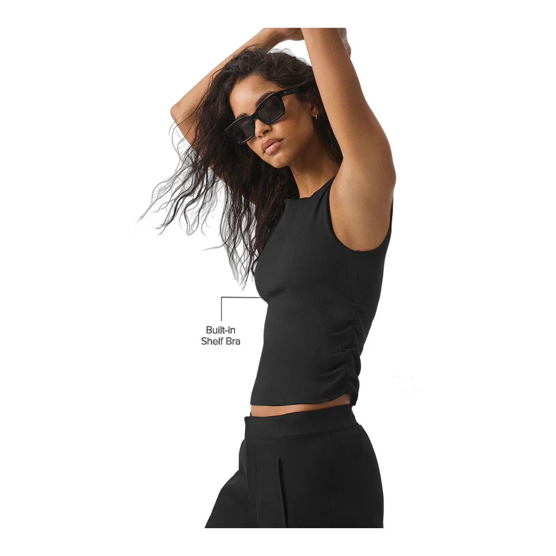 alo Ribbed En Pointe Tank - Black - Image 2