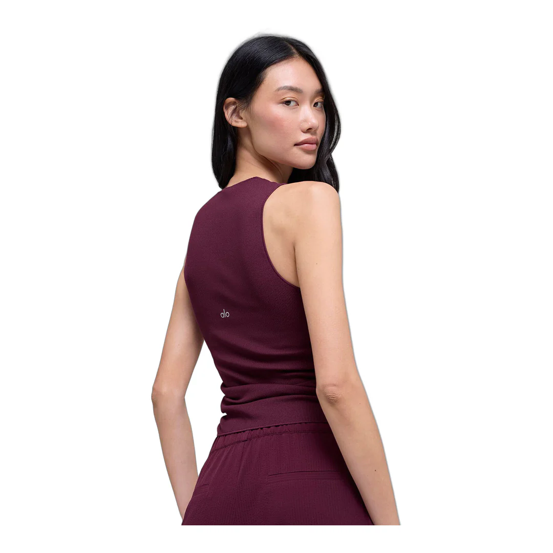 alo Ribbed En Pointe Tank - Burgundy - Image 4