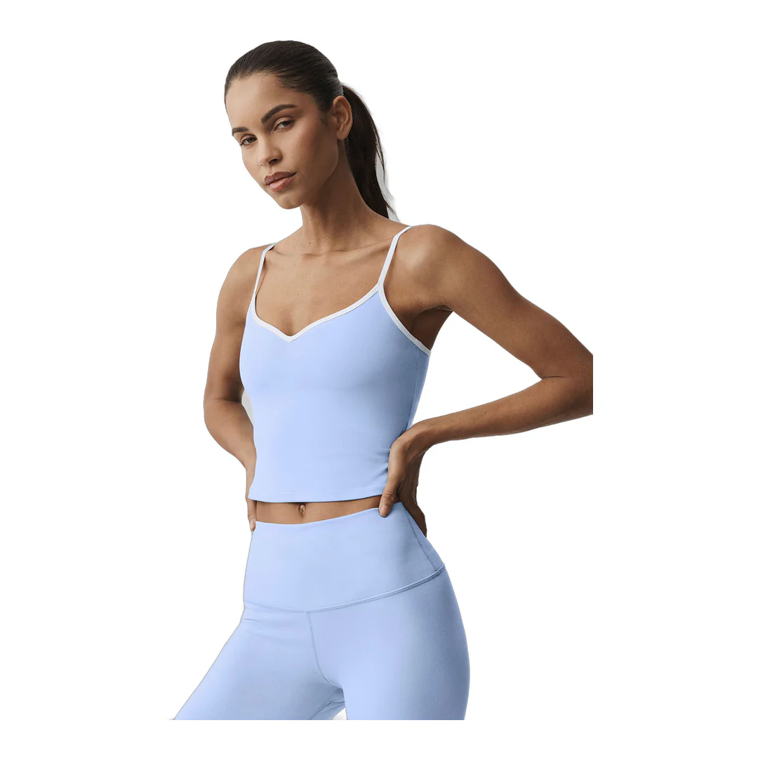 alo Airbrush Refined Bra Tank - Light Provence Blue/White - Image 3