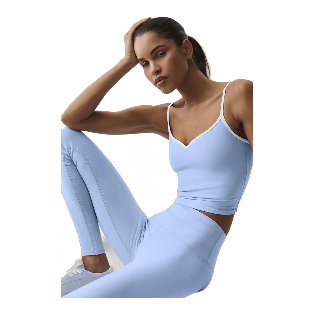 alo Airbrush Refined Bra Tank - Light Provence Blue/White - Image 4