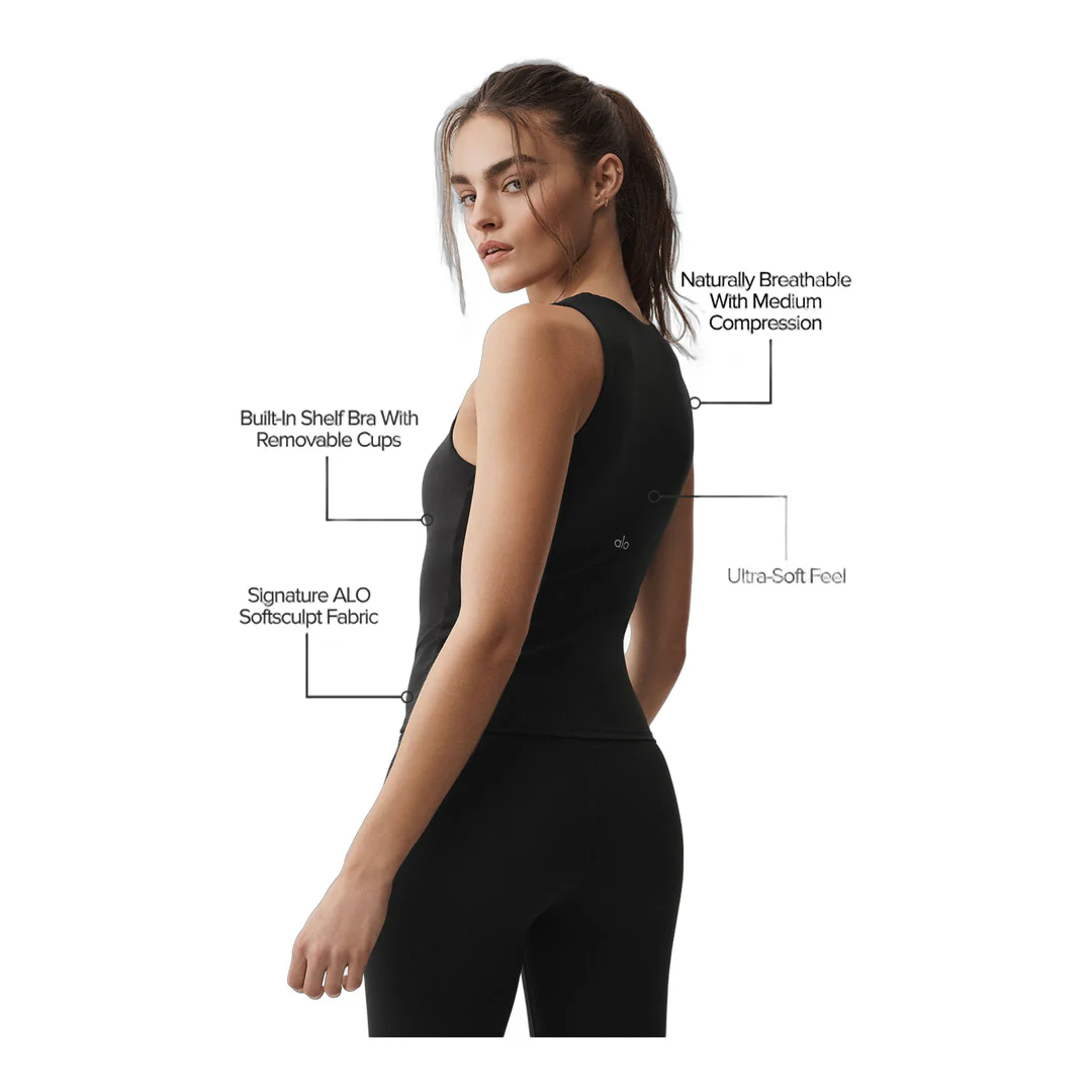 alo ALO Softsculpt No Nonsense Bra Tank - Black - Image 2