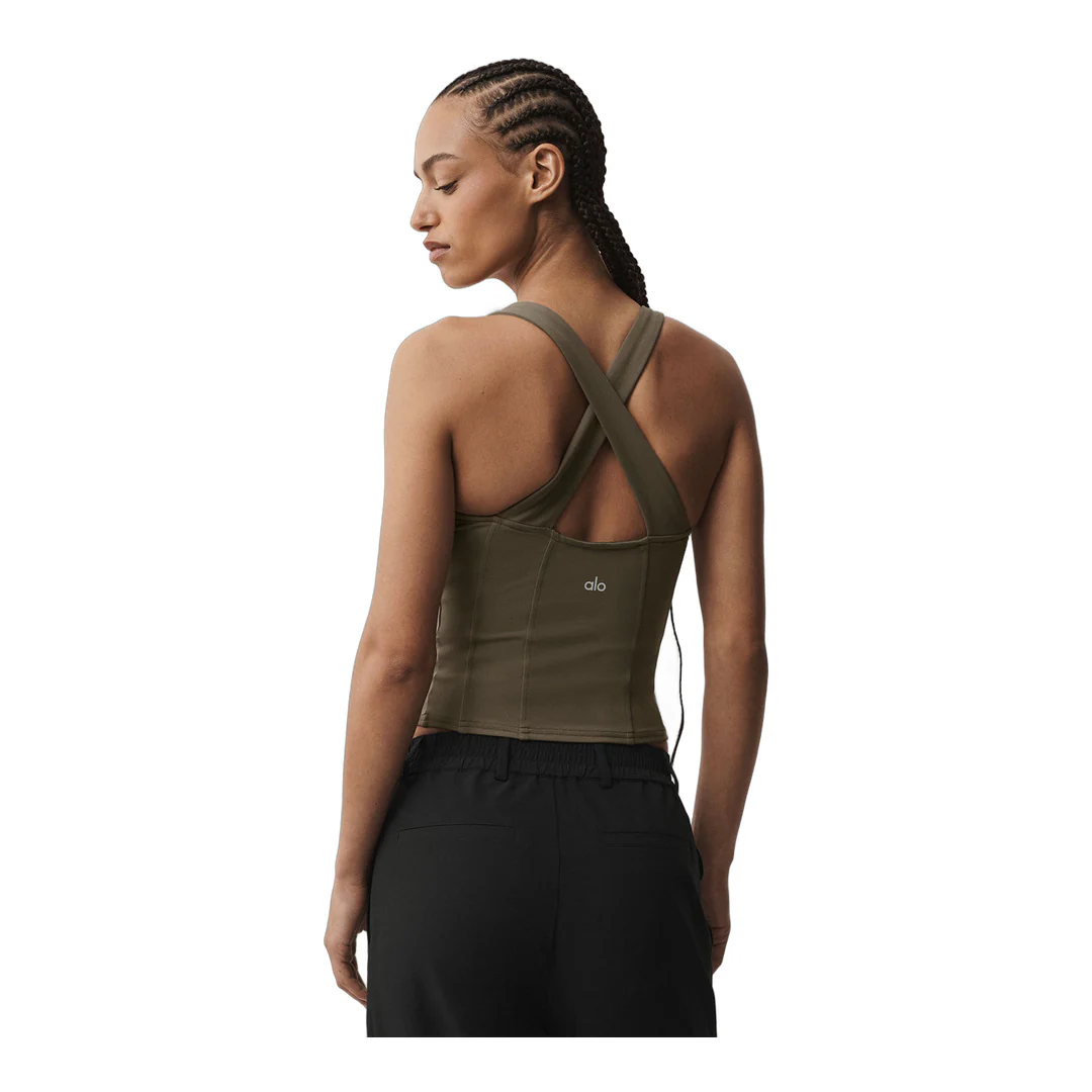 alo Airbrush Sparks Fly Corset Tank - Olive Tree - Image 2