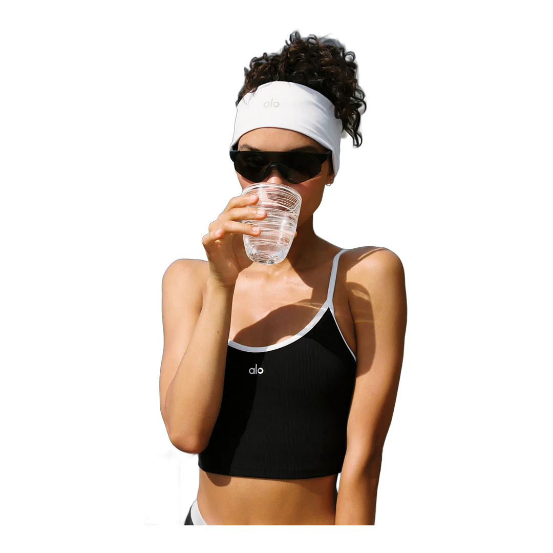 alo Goddess Ribbed First Pick Bra Tank - Black/White