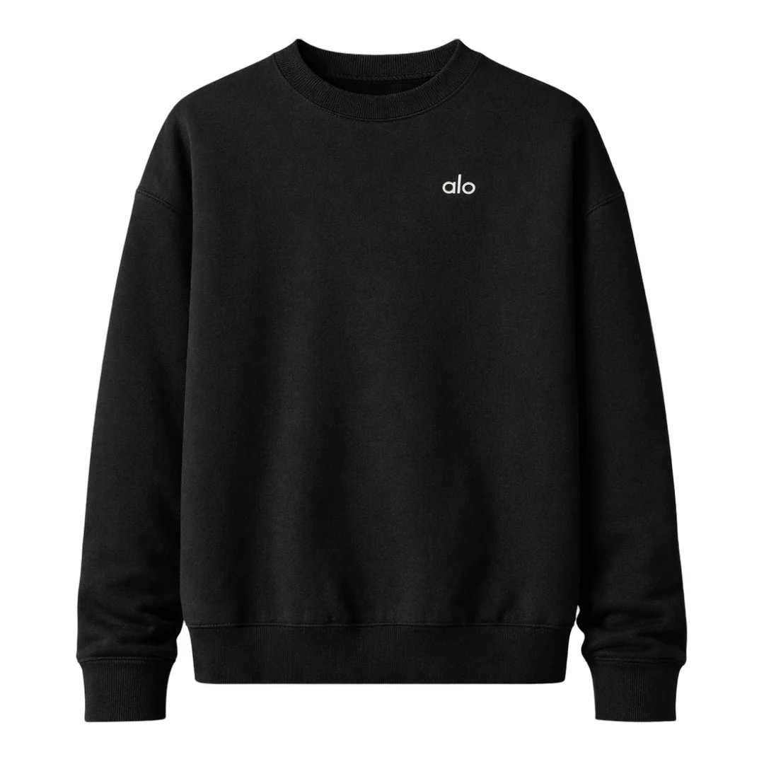 ALO YOGA ACCOLADE CREW NECK PULLOVER BLACK