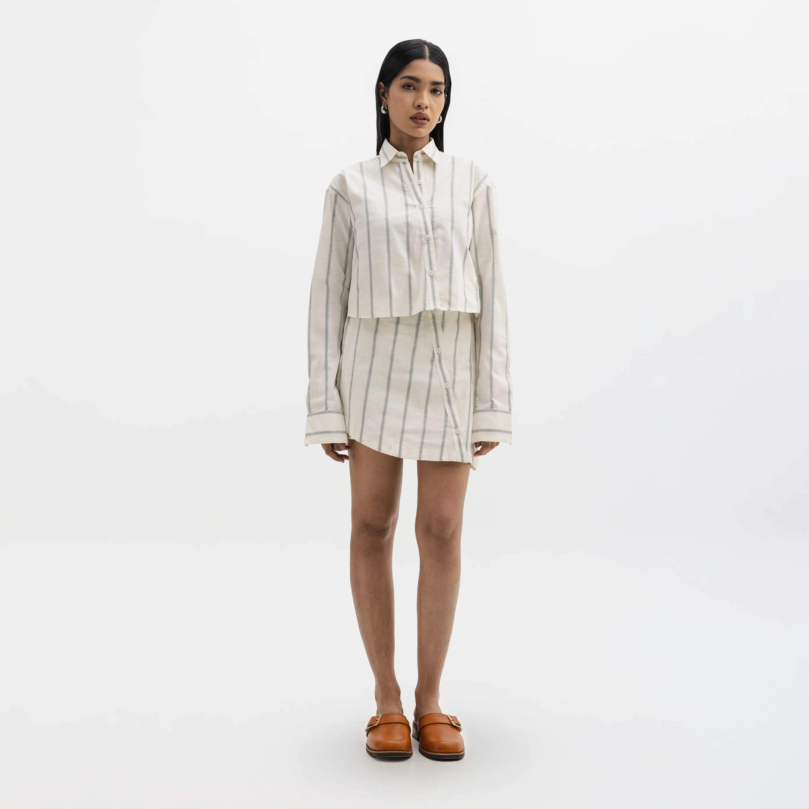 ASYMMETRICAL BUTTON DOWN SHIRT - BLUE - Image 3