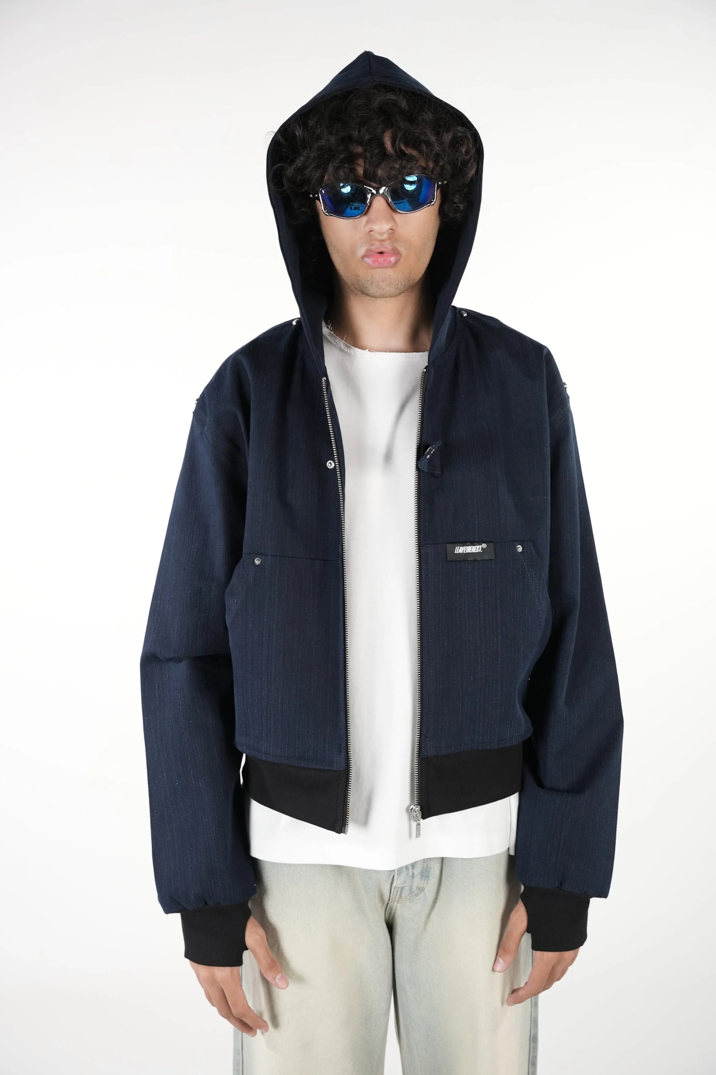 Black/Blue Slub Denim Hoodie RTW - Image 2