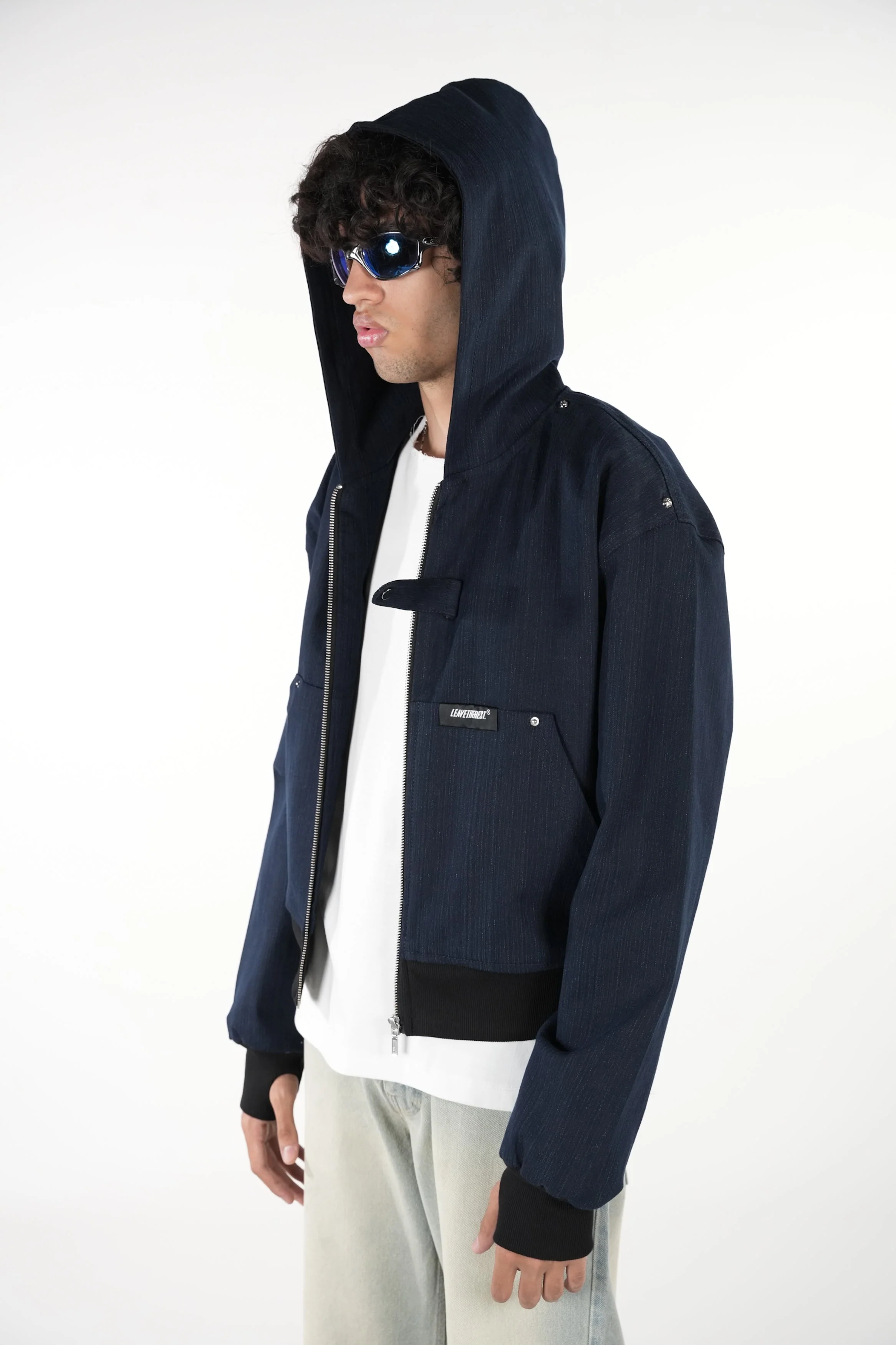 Black/Blue Slub Denim Hoodie RTW - Image 3
