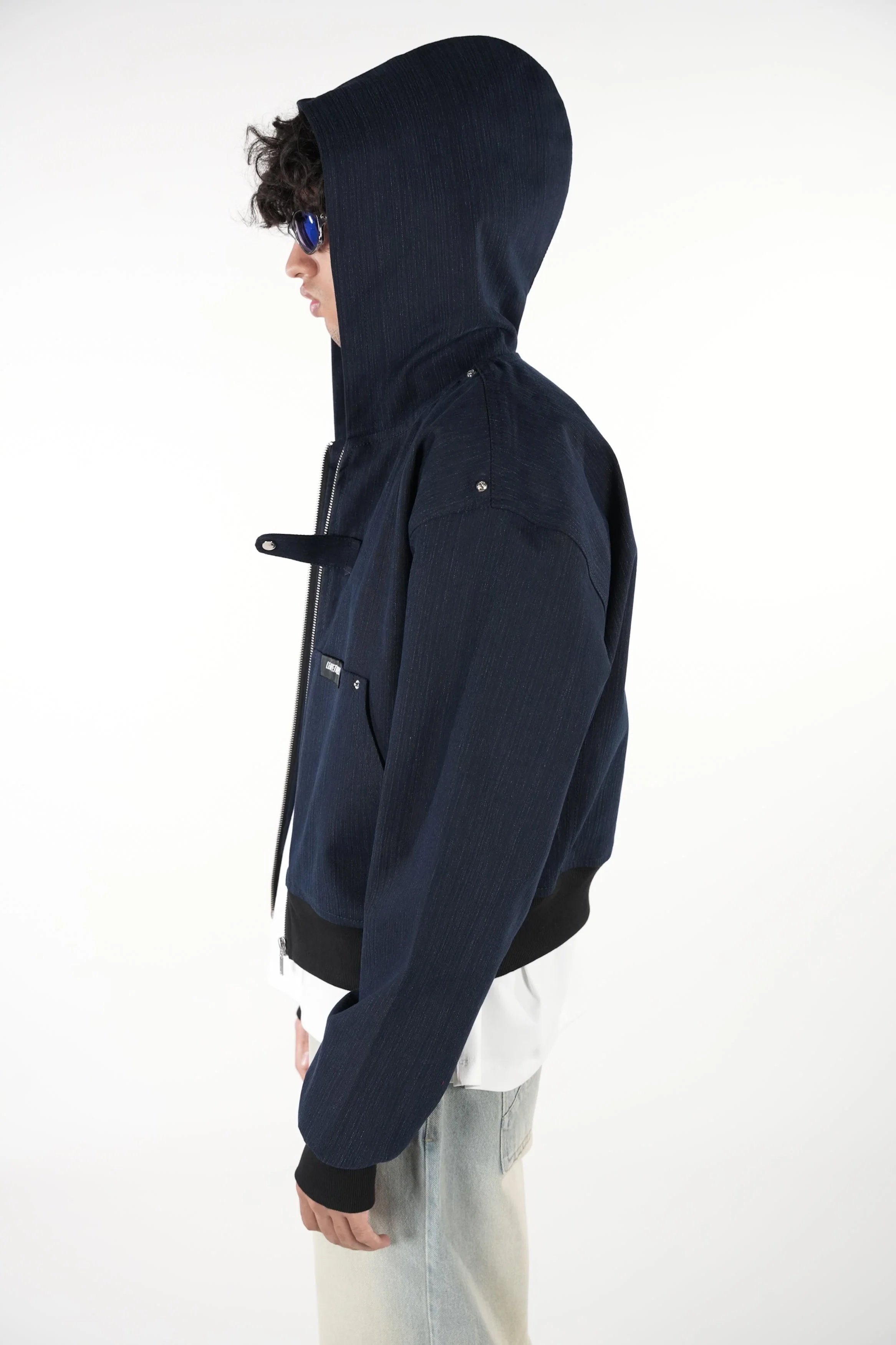 Black/Blue Slub Denim Hoodie RTW - Image 4