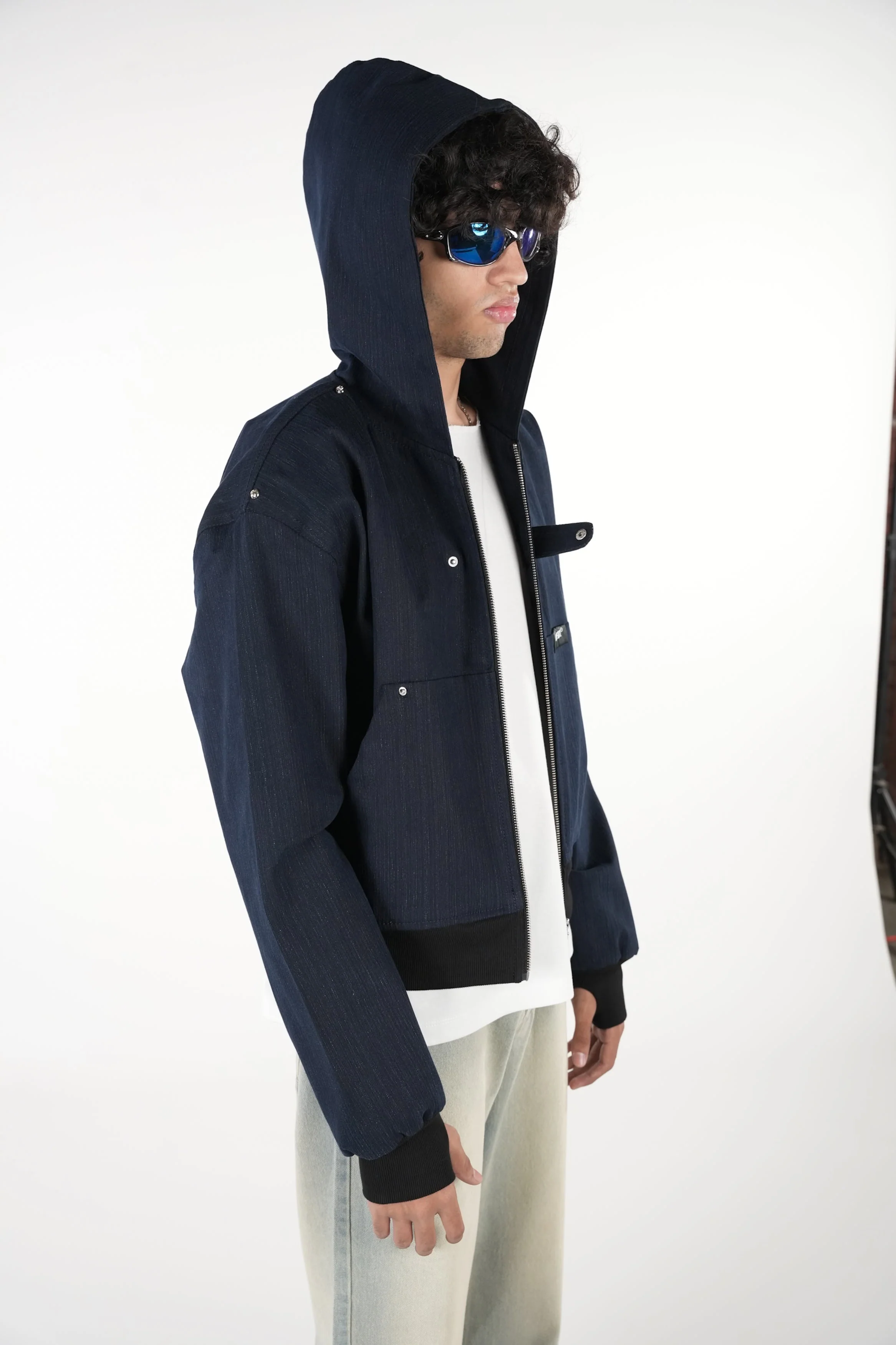 Black/Blue Slub Denim Hoodie RTW - Image 5