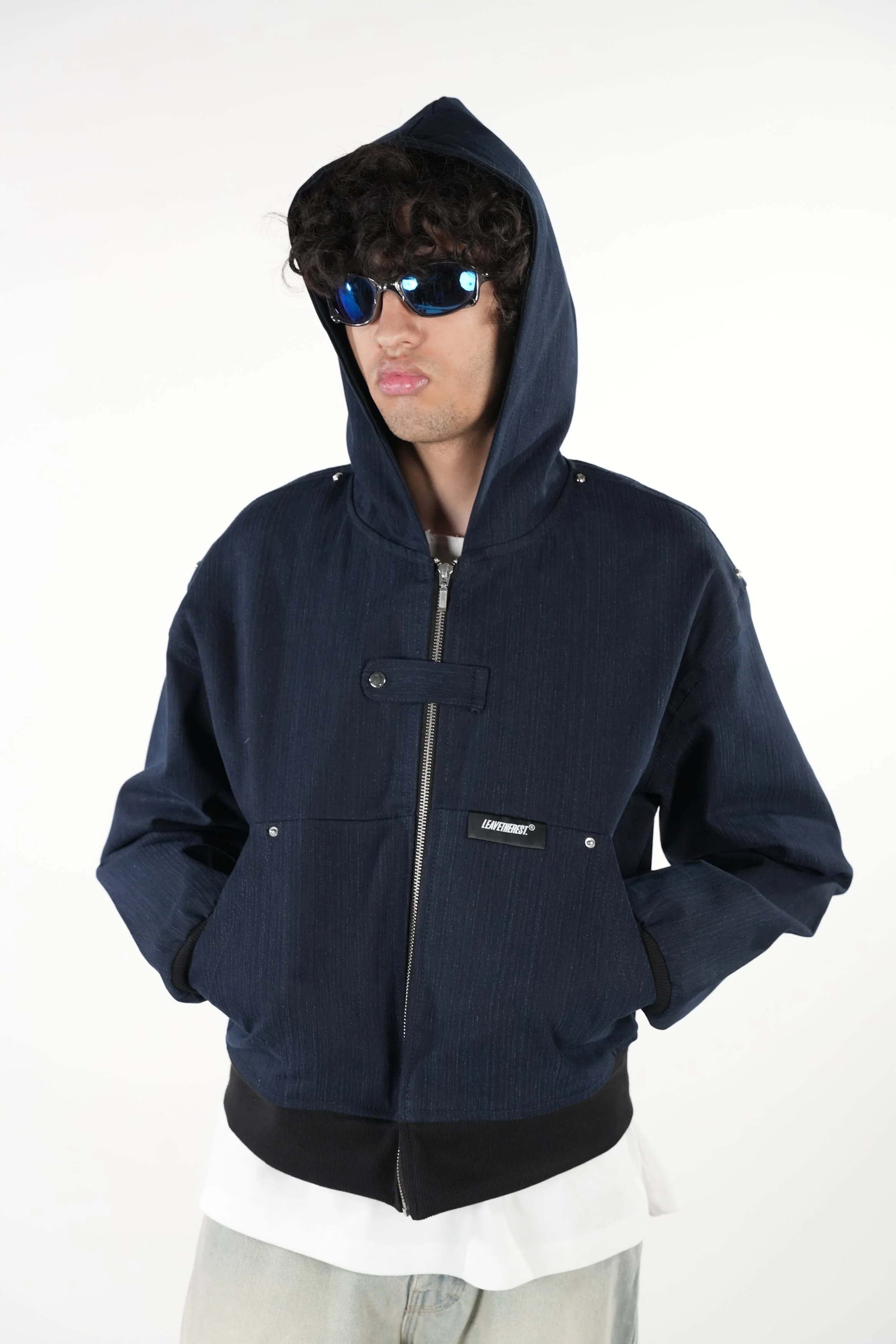 Black/Blue Slub Denim Hoodie RTW - Image 6