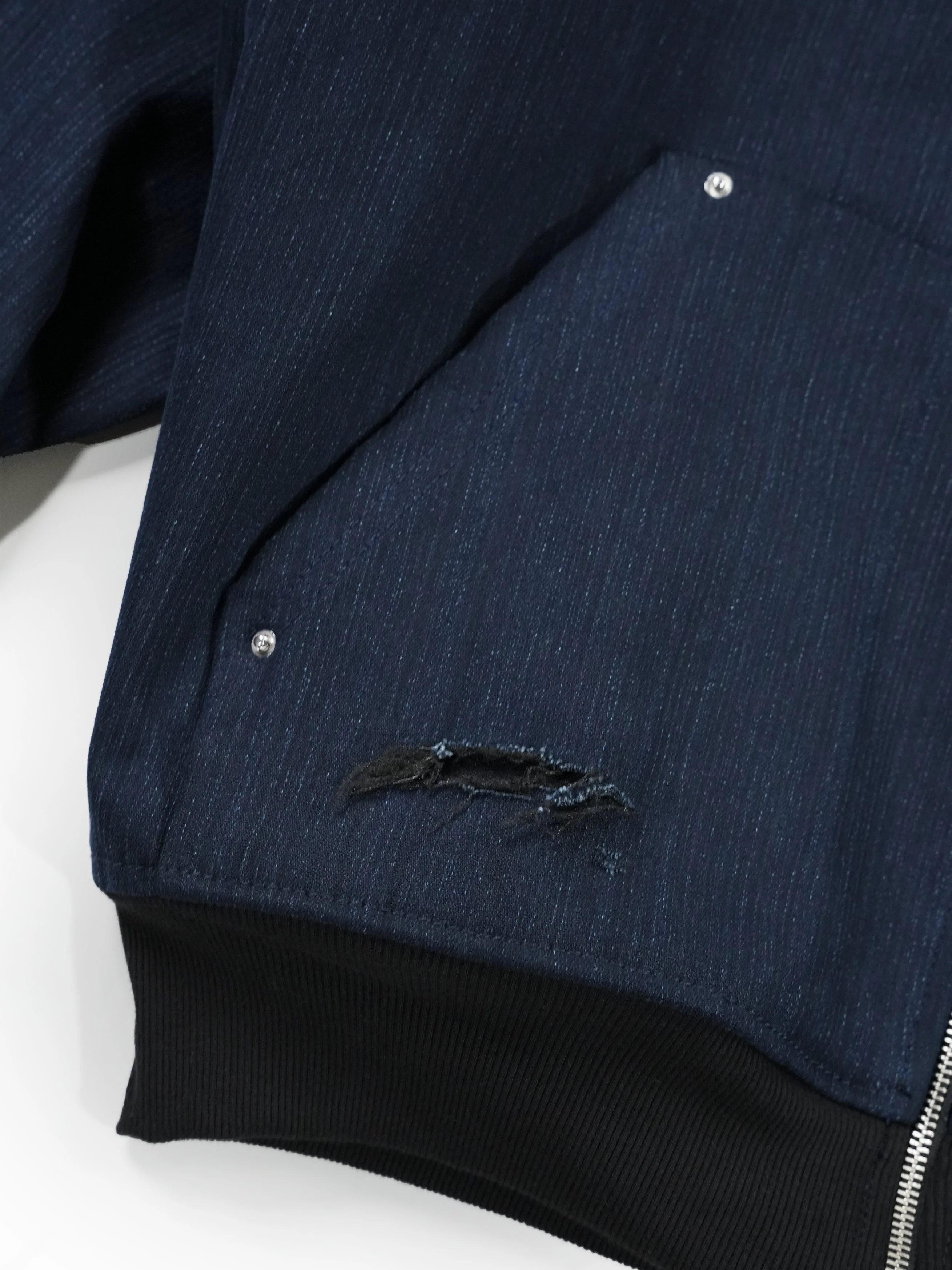 Black/Blue Slub Denim Hoodie RTW - Image 7