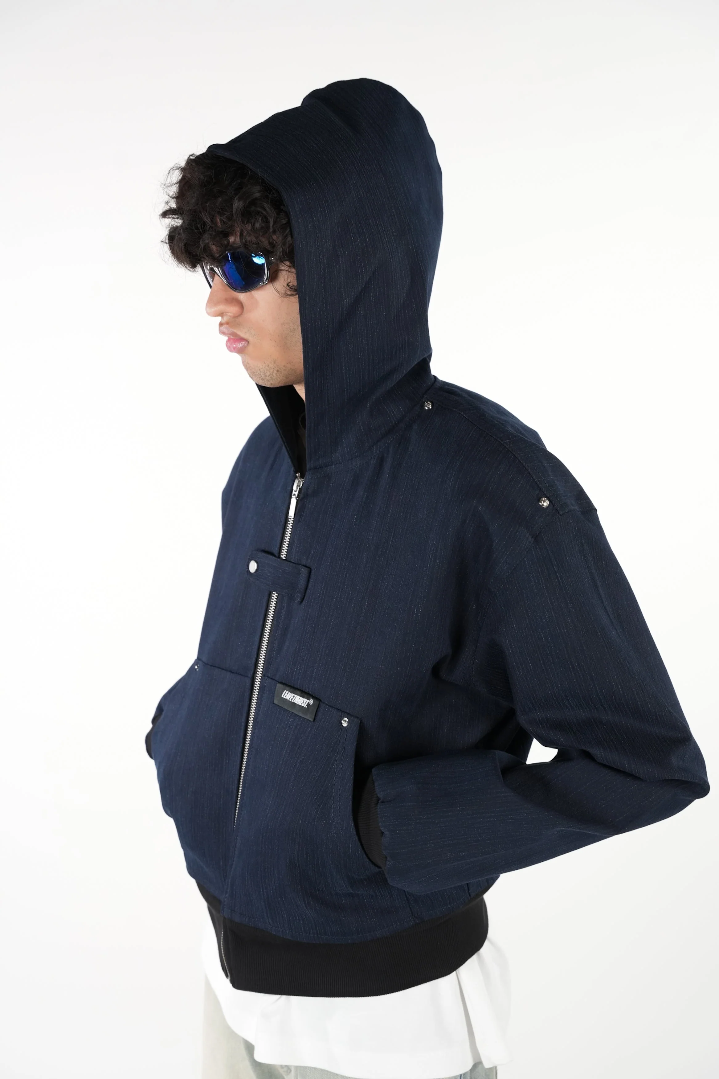 Black/Blue Slub Denim Hoodie RTW - Image 8