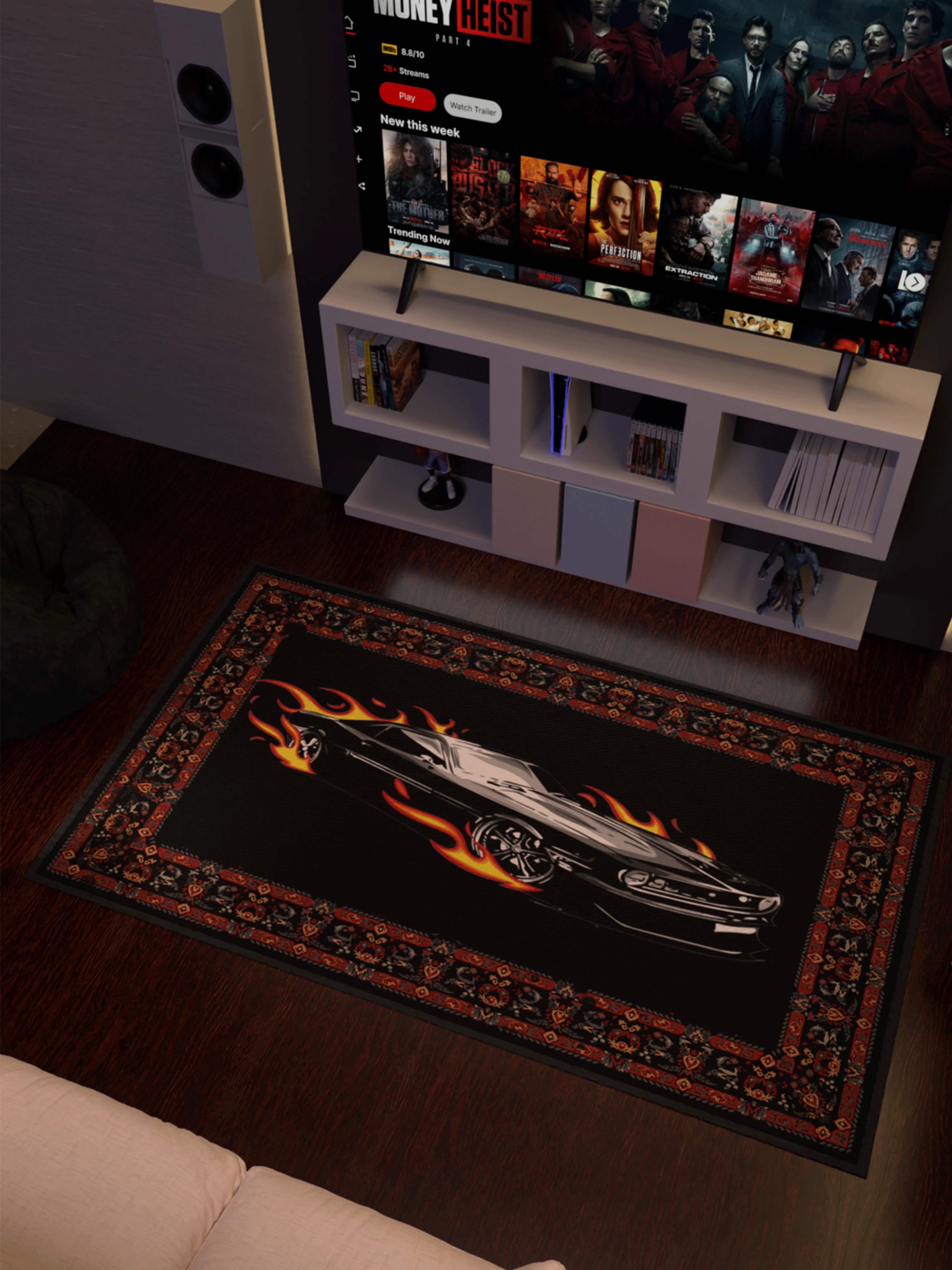 Black Fire car traditional design Washable Custom Rug - Image 2