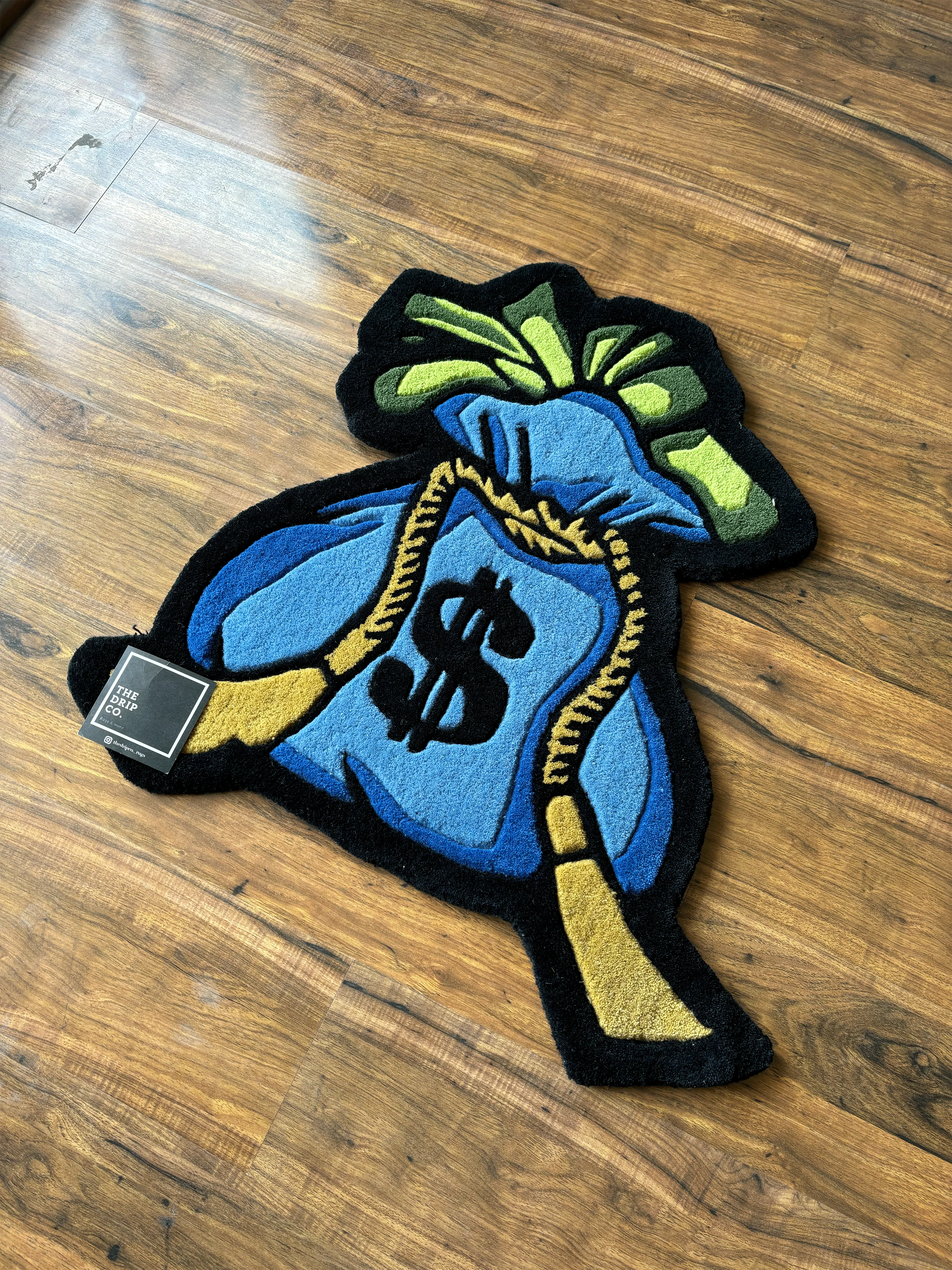 Blue Money Bag Fortune Hand Tufted Custom Rug - Image 2