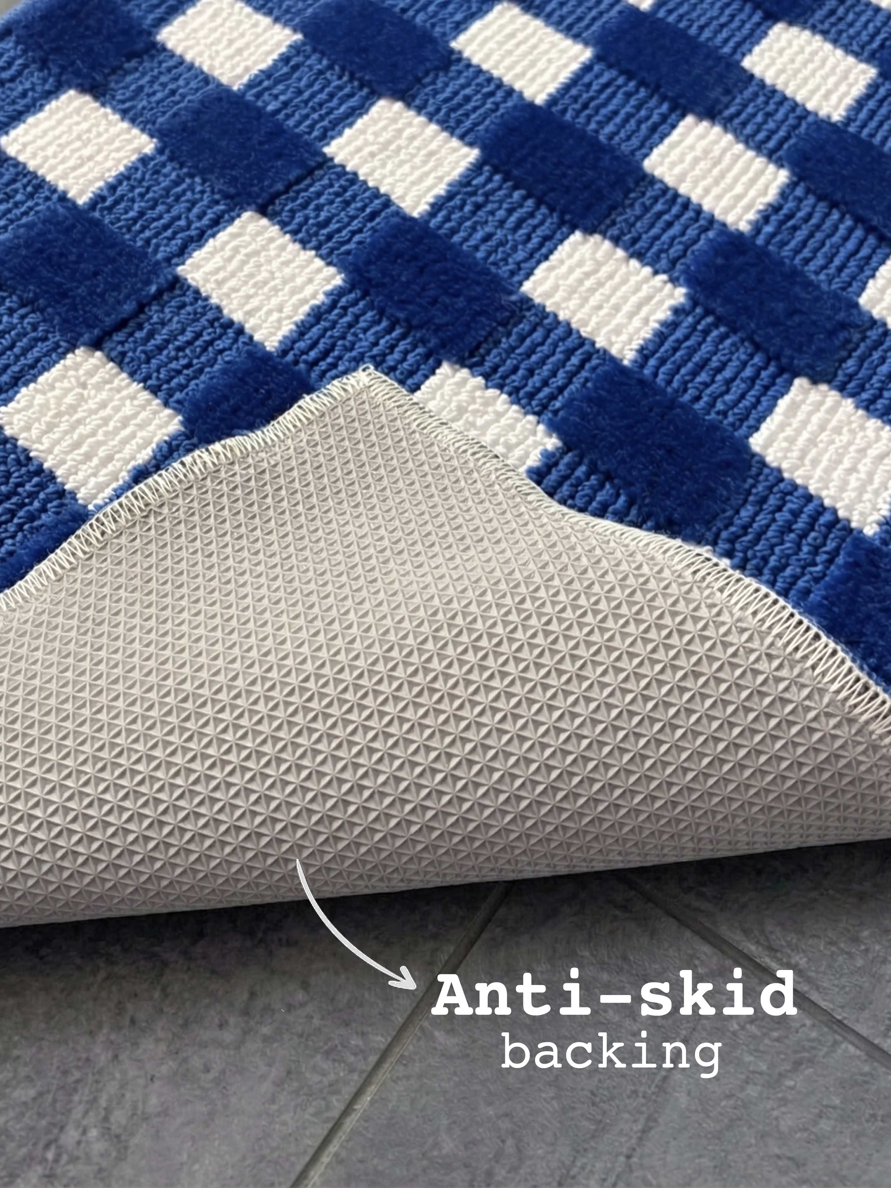 Blue & White Check high Low Bath Custom Mat - Image 2