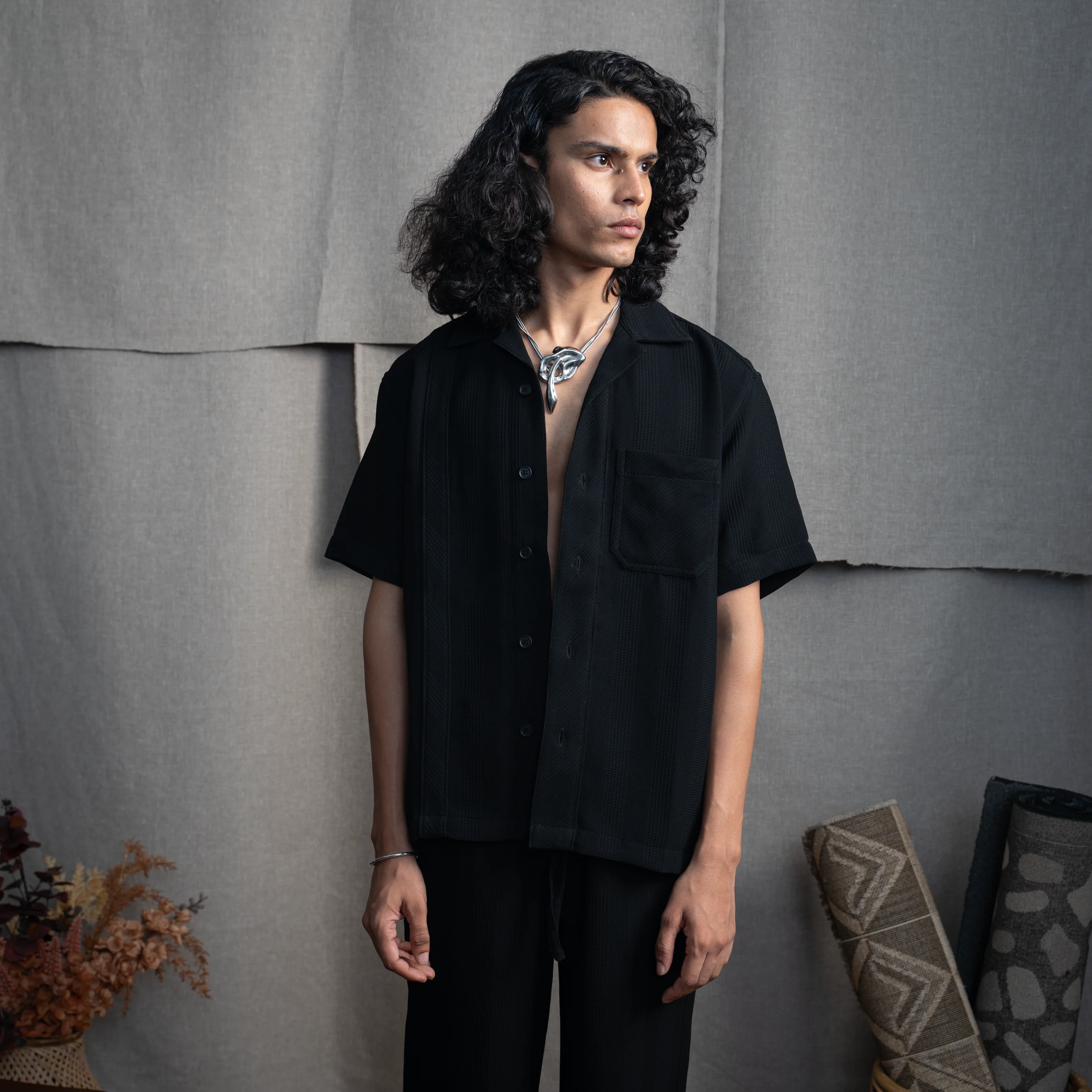BMW CUBAN COLLAR SHIRT- CHARCOAL CONE