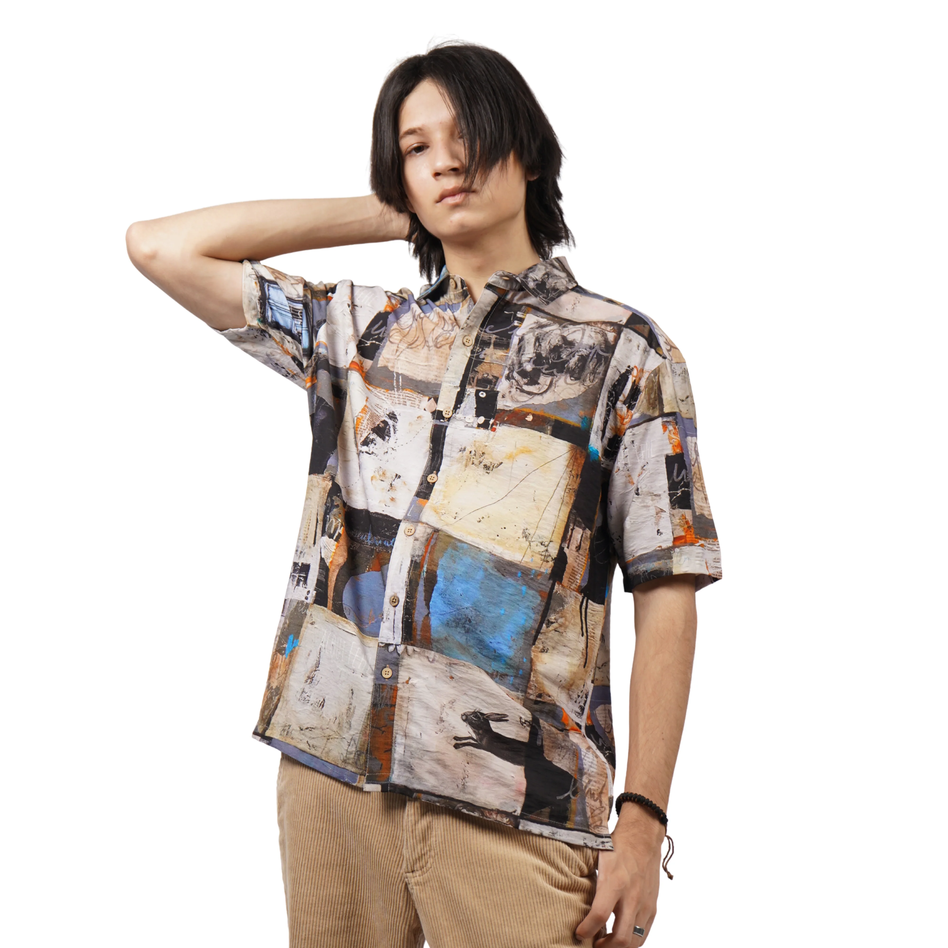 BRUSHSTROKE GRID PRINTED SHIRT - Image 2