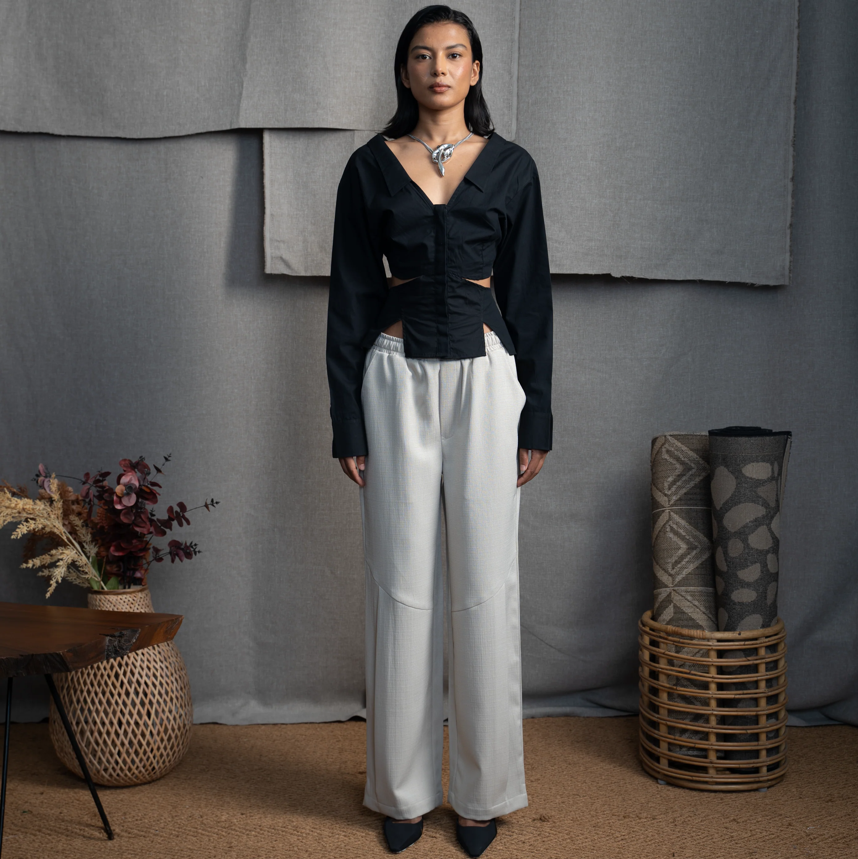 BUTTON DOWN PEPLUM- INK - Image 2